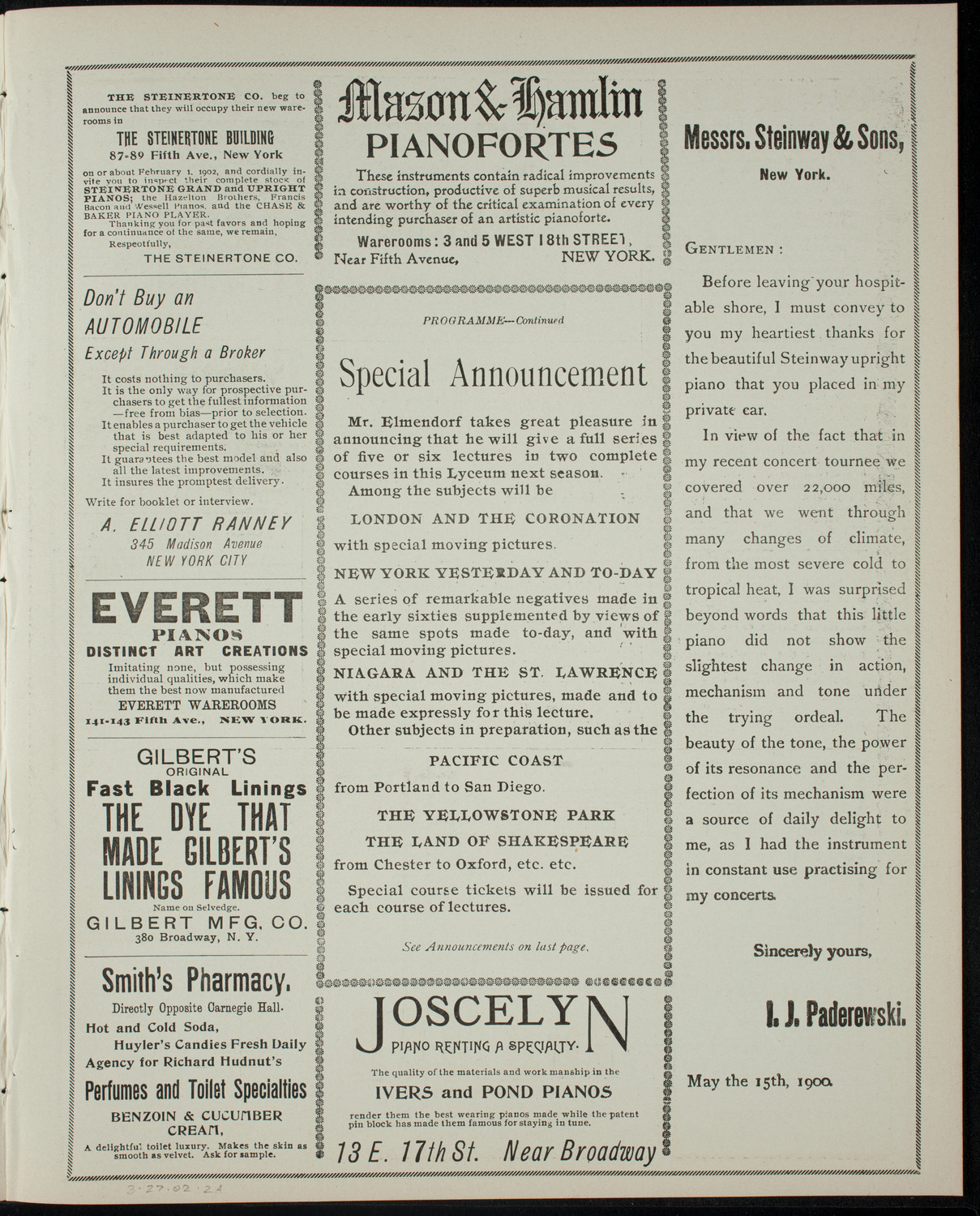 Elmendorf Lecture: The Holy Land, March 27, 1902, program page 3