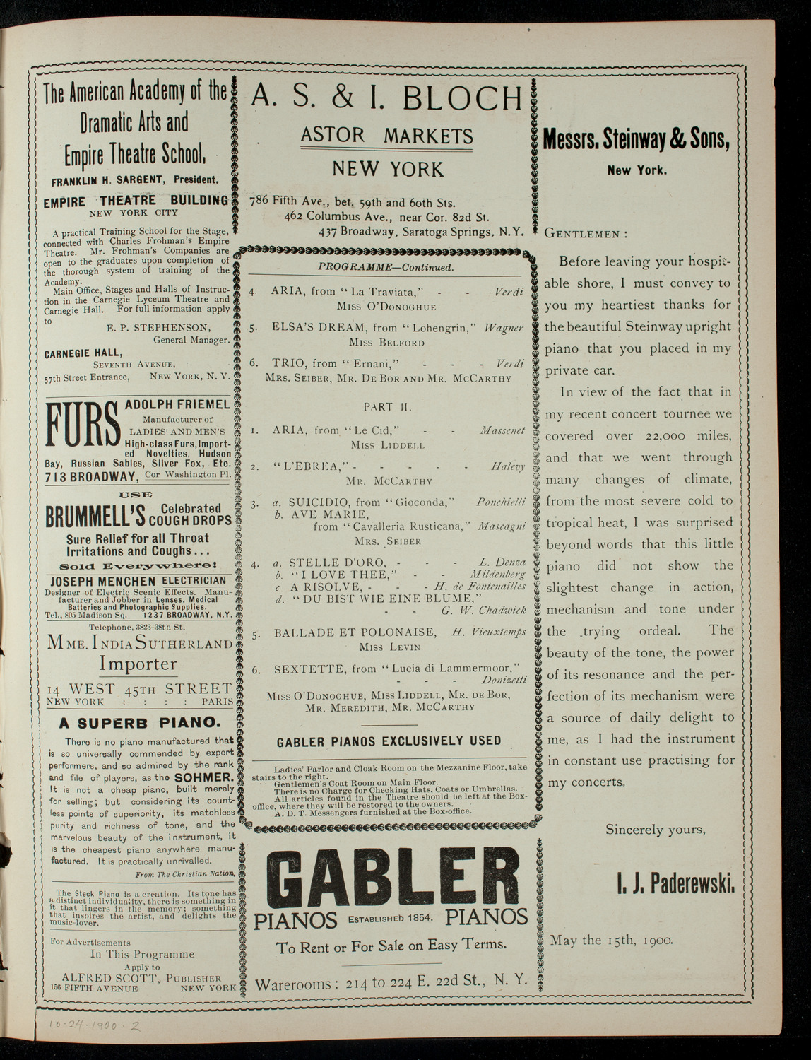 Concert by Mr. M. B. De Bor, October 24, 1900, program page 3