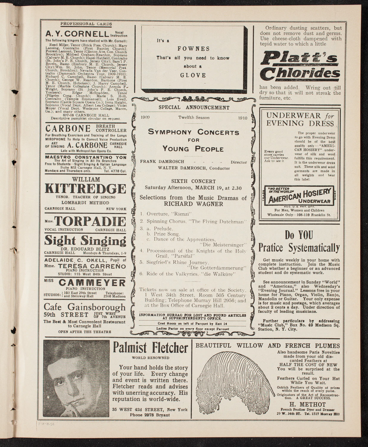 New York Philharmonic, March 10, 1910, program page 9