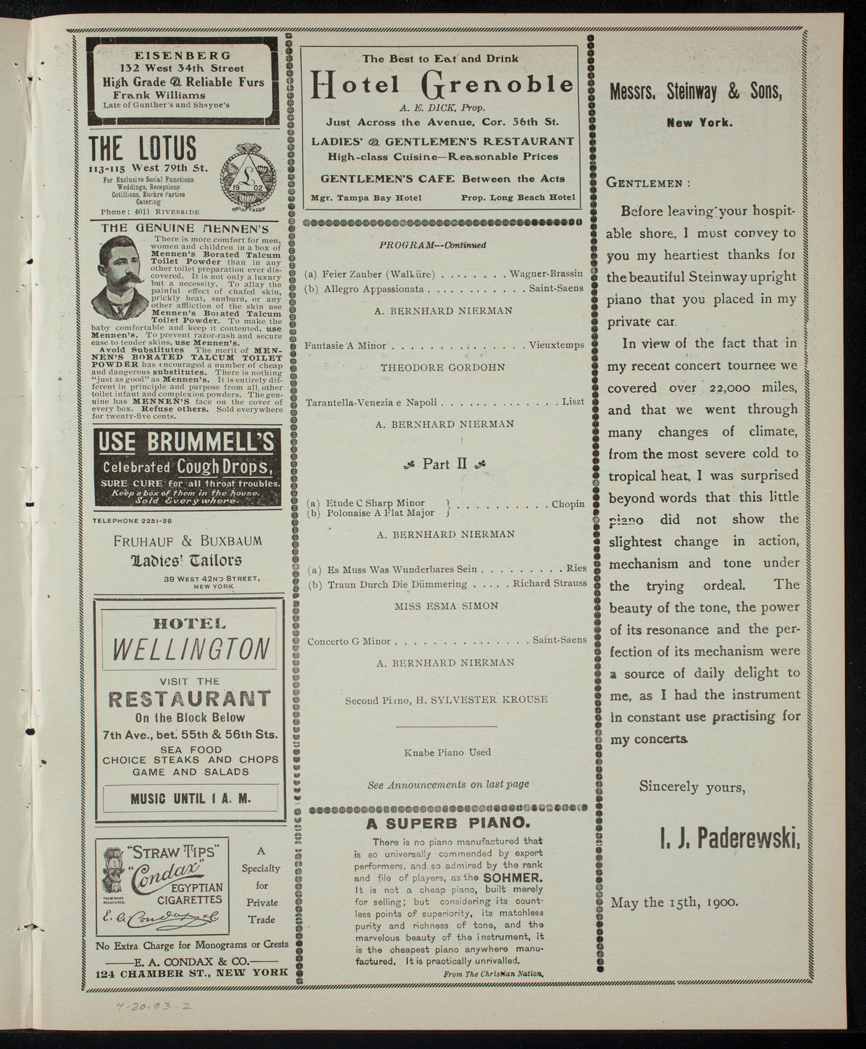 A. Bernhard Nierman and Others, April 20, 1903, program page 3