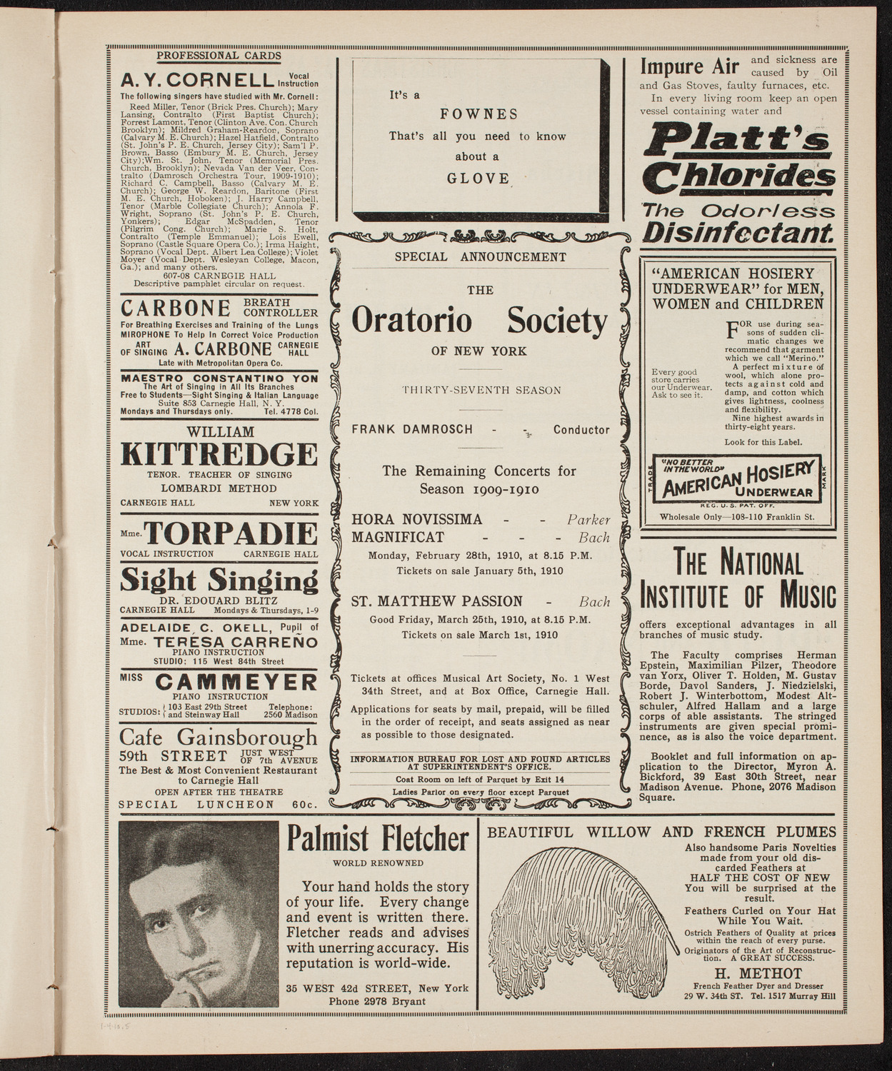New York Symphony Orchestra, January 4, 1910, program page 9