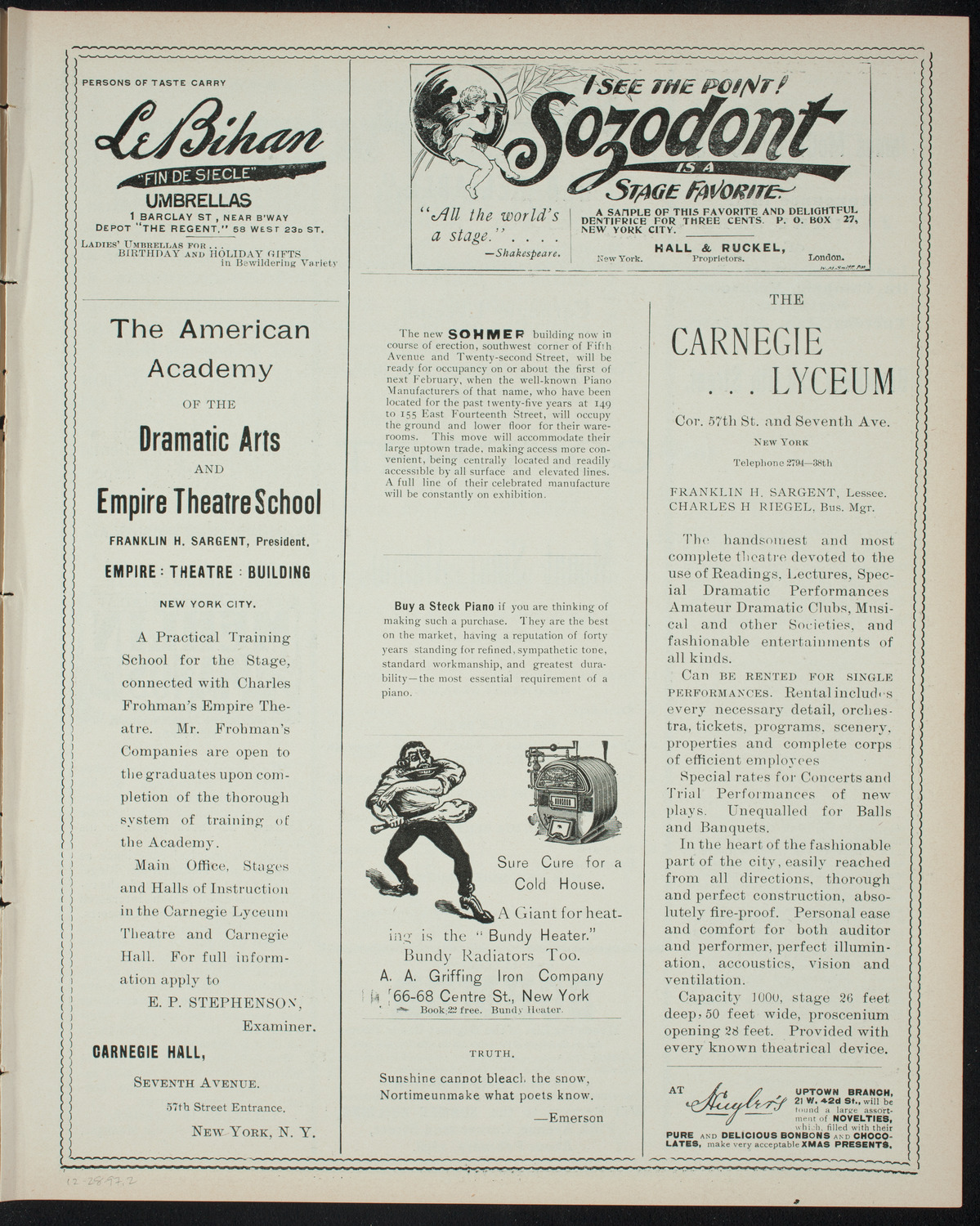 Mount Sinai Alumni Concert, December 28, 1897, program page 3