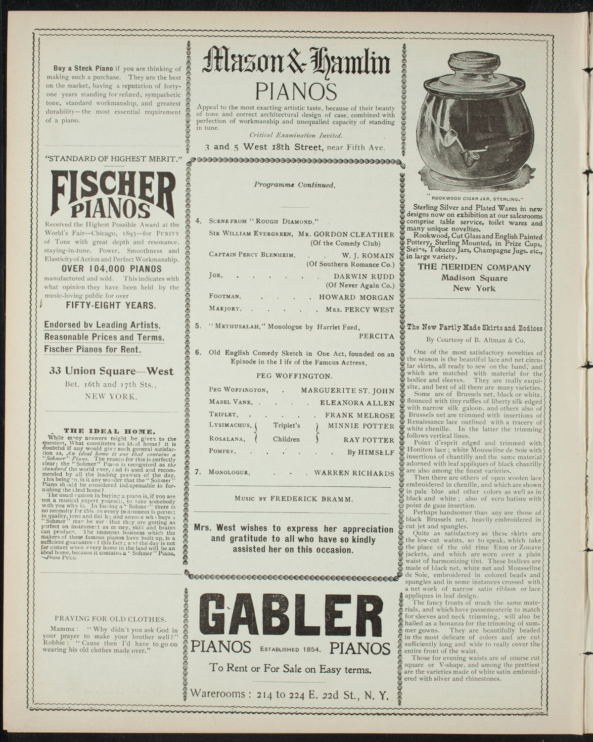 Benefit: Mrs. Percy West and Percita, April 2, 1898, program page 6