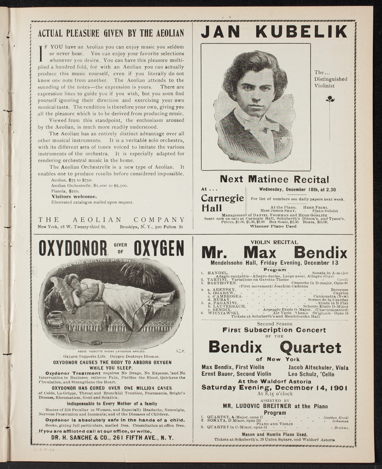 Jan Kubelik, Violin, with Jessie Shay, Piano, December 7, 1901, program page 9