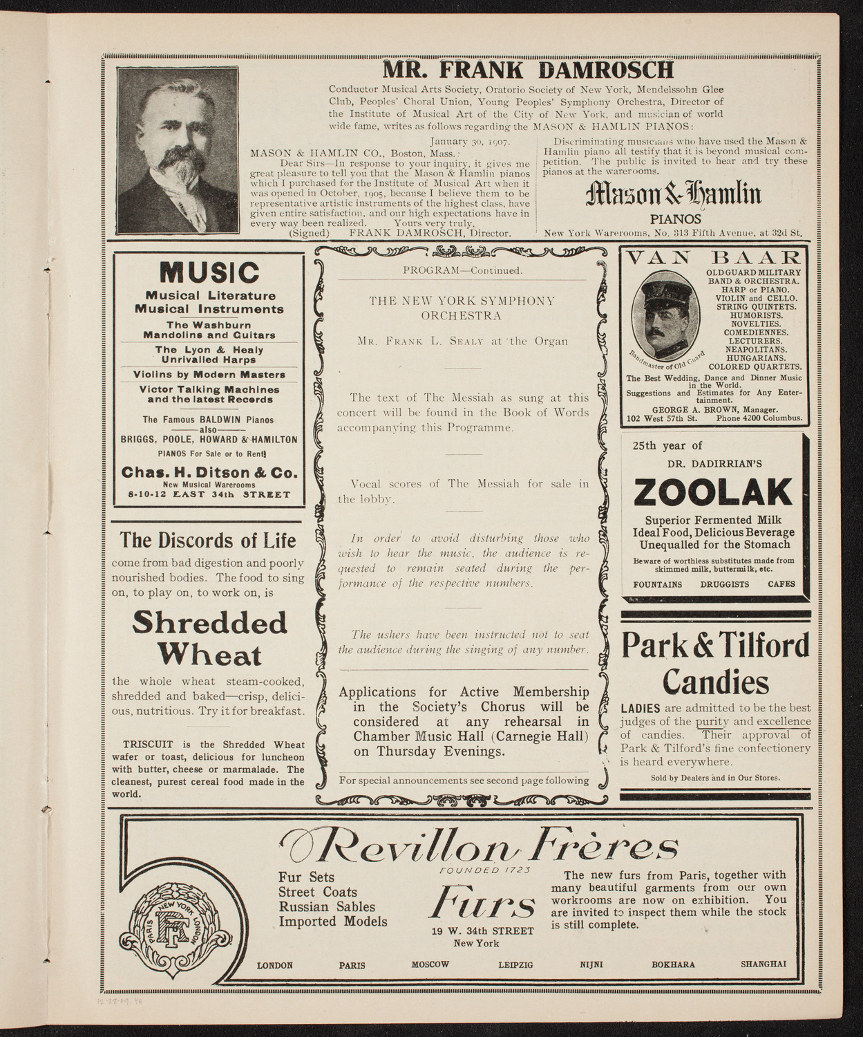 Oratorio Society of New York, December 28, 1909, program page 7