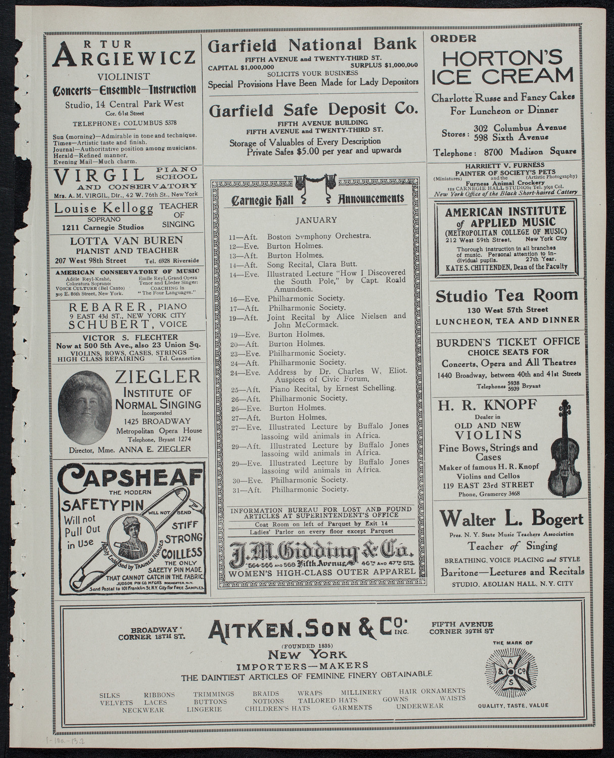 Julia Culp, Contralto, January 10, 1913, program page 3
