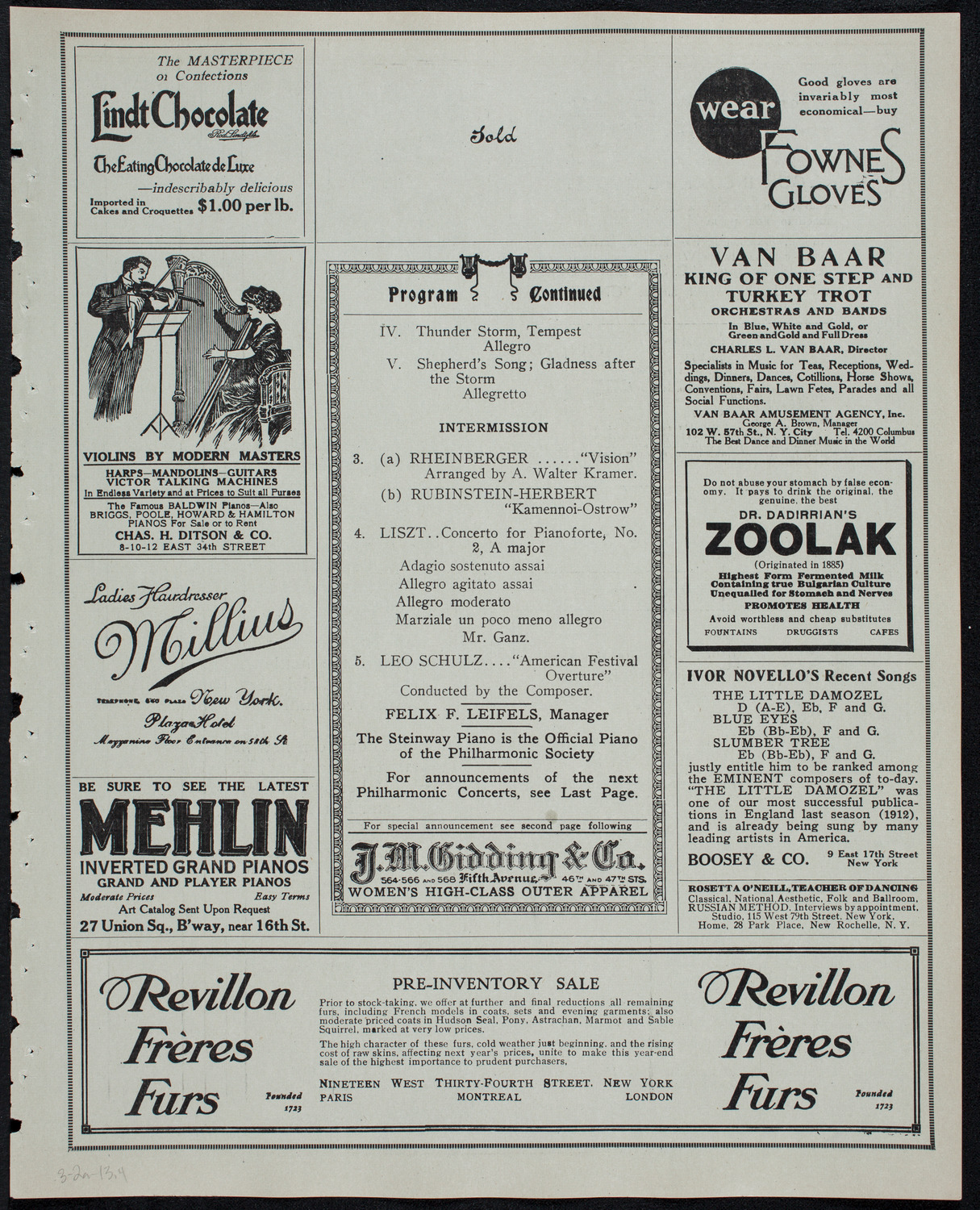 New York Philharmonic, March 2, 1913, program page 7