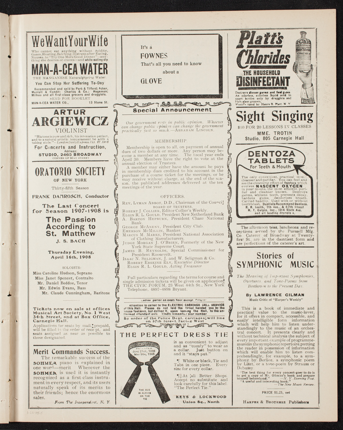 The Civic Forum, March 22, 1908, program page 9