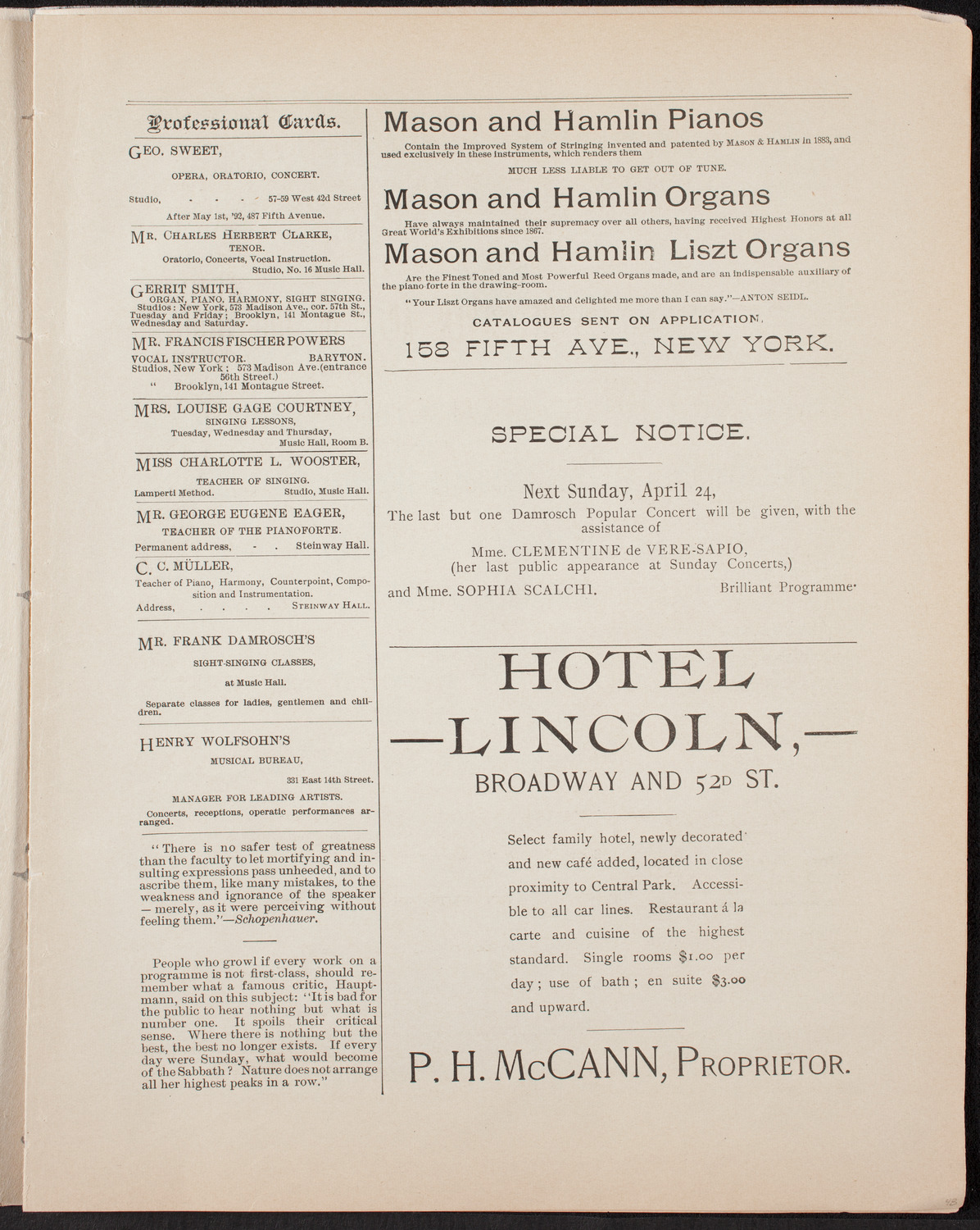 Benefit: Crippled Children at Post Graduate Hospital, April 21, 1892, program page 5