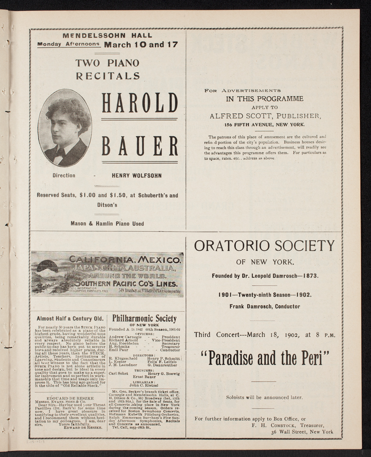 Albert Weinstein with Orchestra, February 13, 1902, program page 5