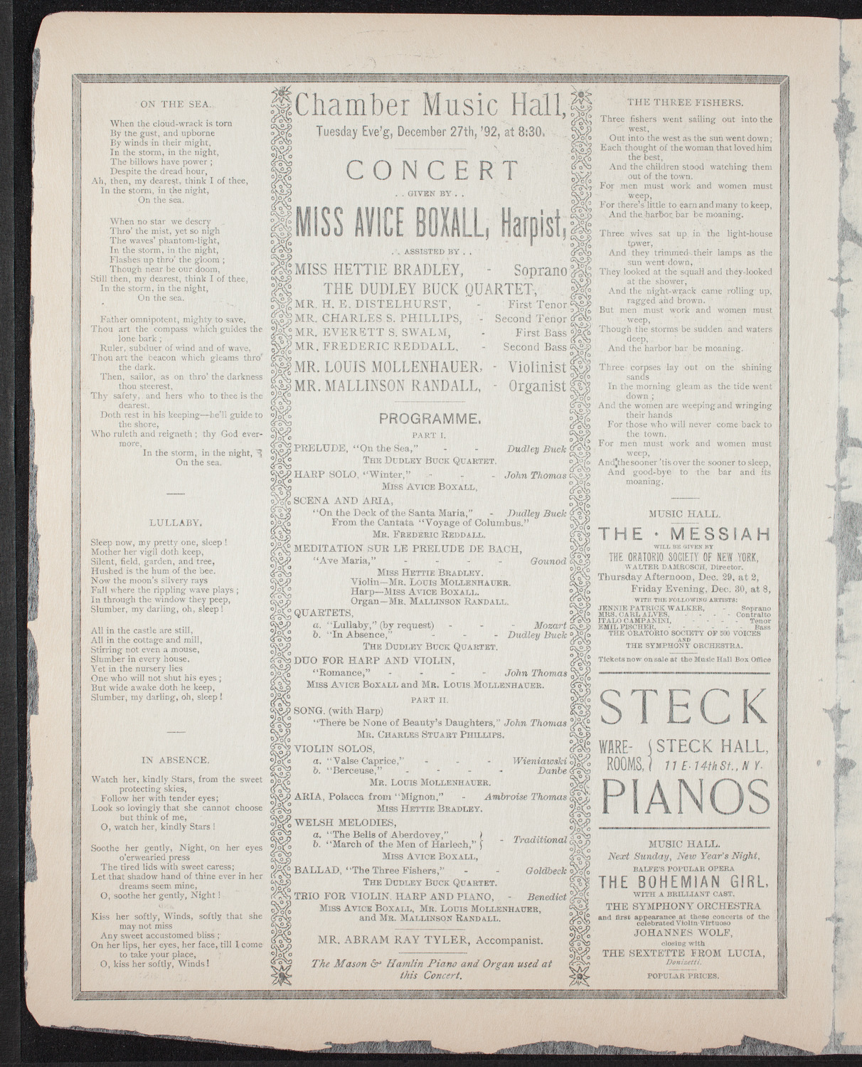 Avice Boxall, December 27, 1892, program page 2