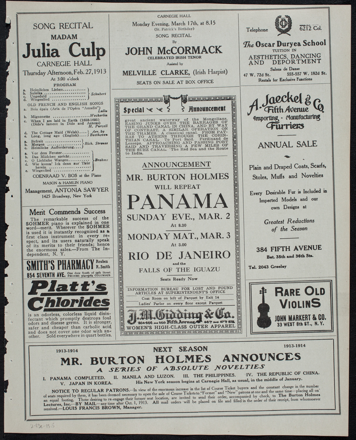 Burton Holmes Travelogue: Panama, February 23, 1913, program page 9