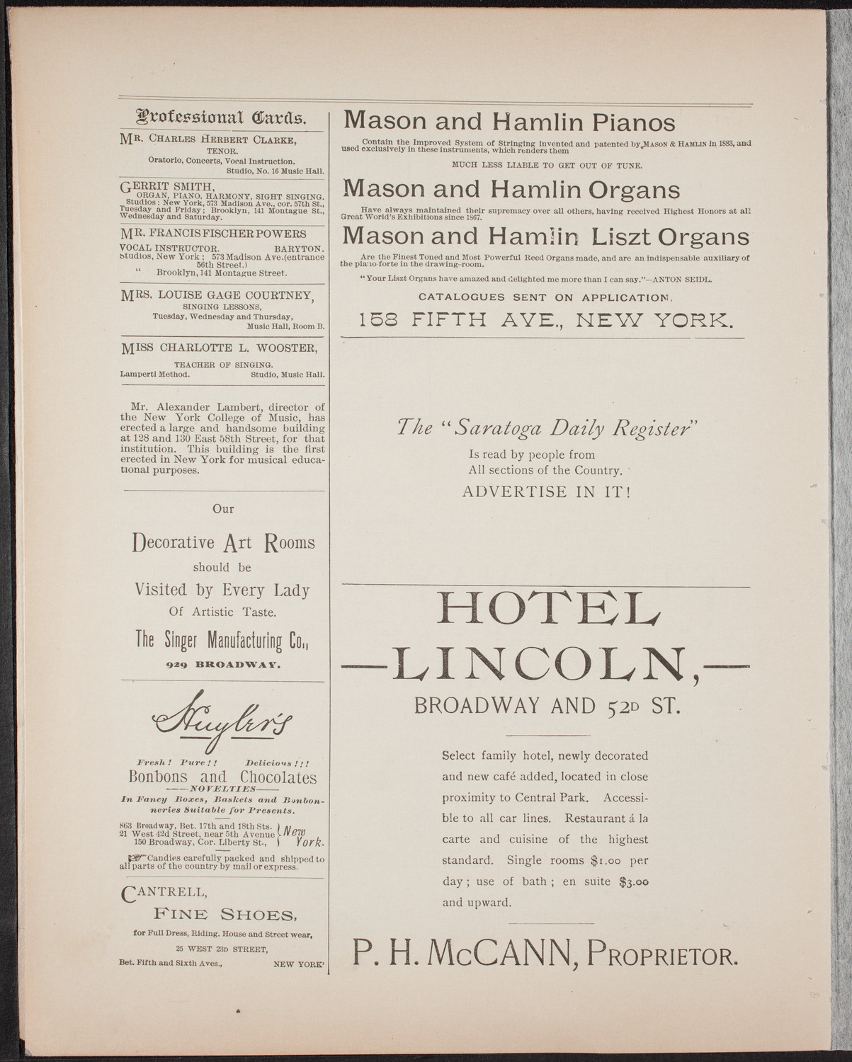Urania Scientific Theatre, May 4, 1892, program page 6
