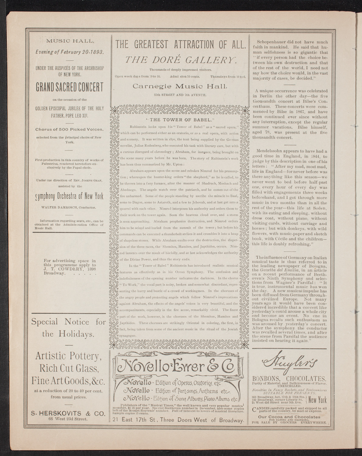 Oratorio Society of New York, November 25, 1892, program page 6