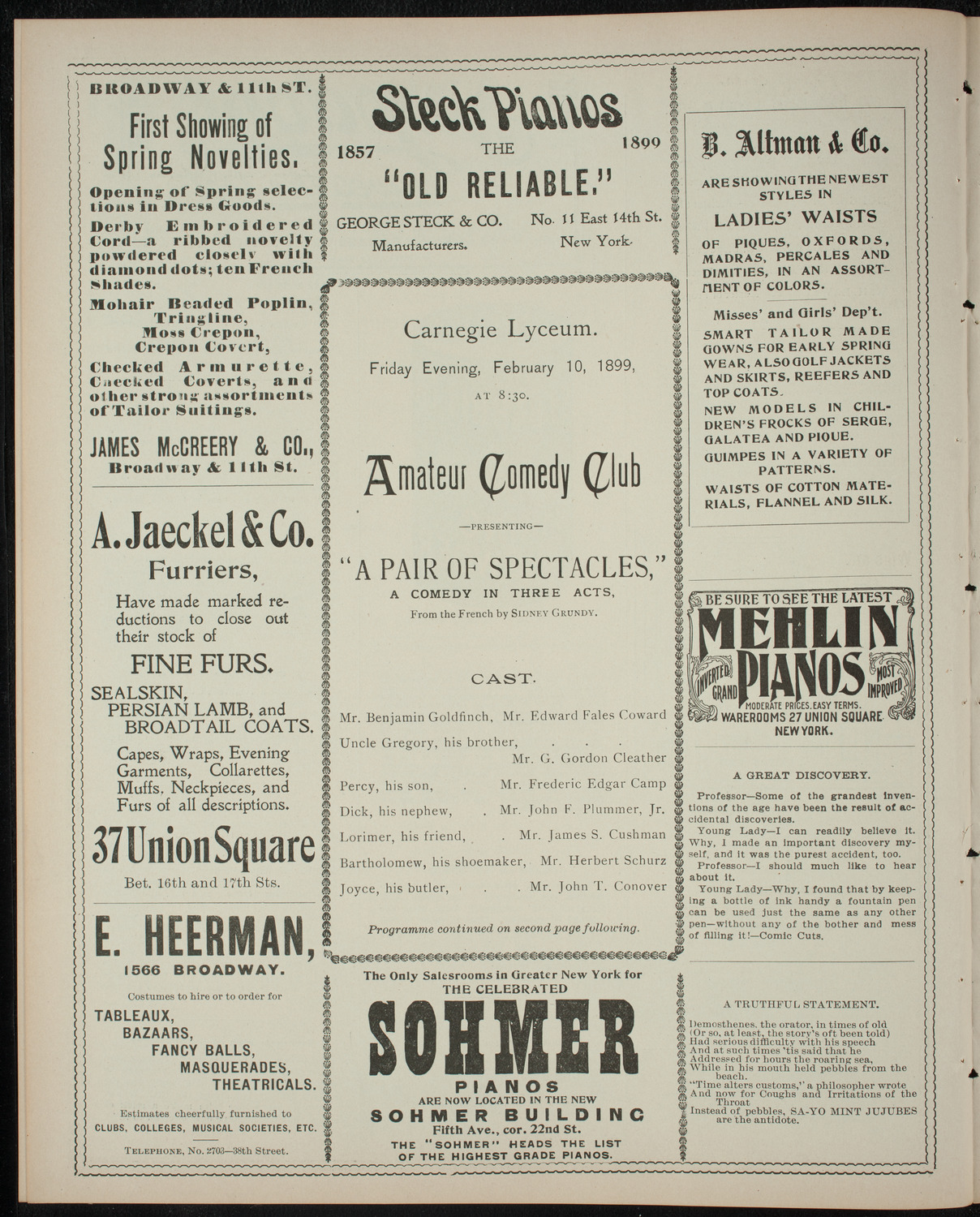 Amateur Comedy Club, February 10, 1899, program page 4