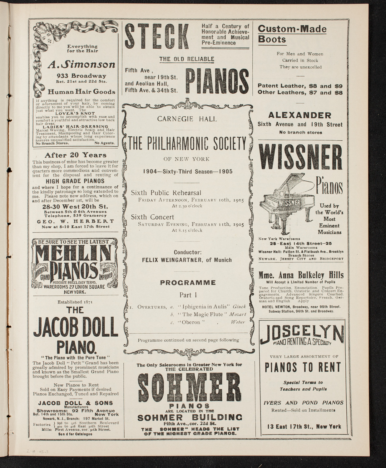 New York Philharmonic, February 10, 1905, program page 5