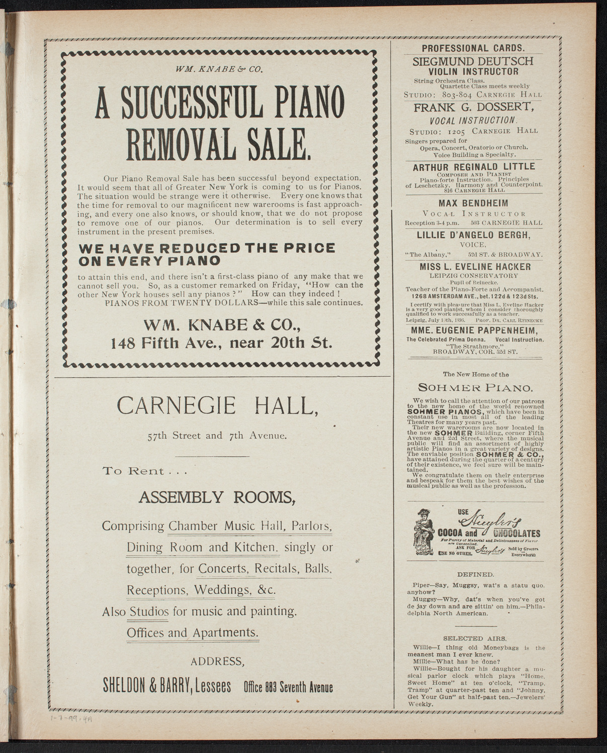 Paur Symphony Orchestra, January 7, 1899, program page 7