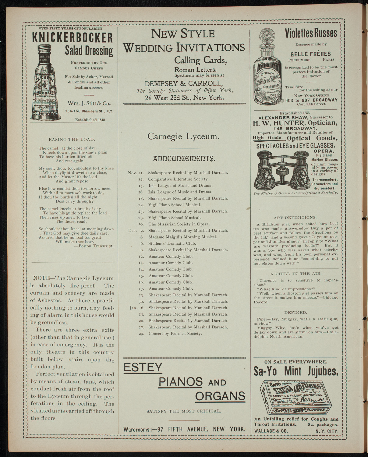 American Academy of Dramatic Arts, November 10, 1898, program page 2