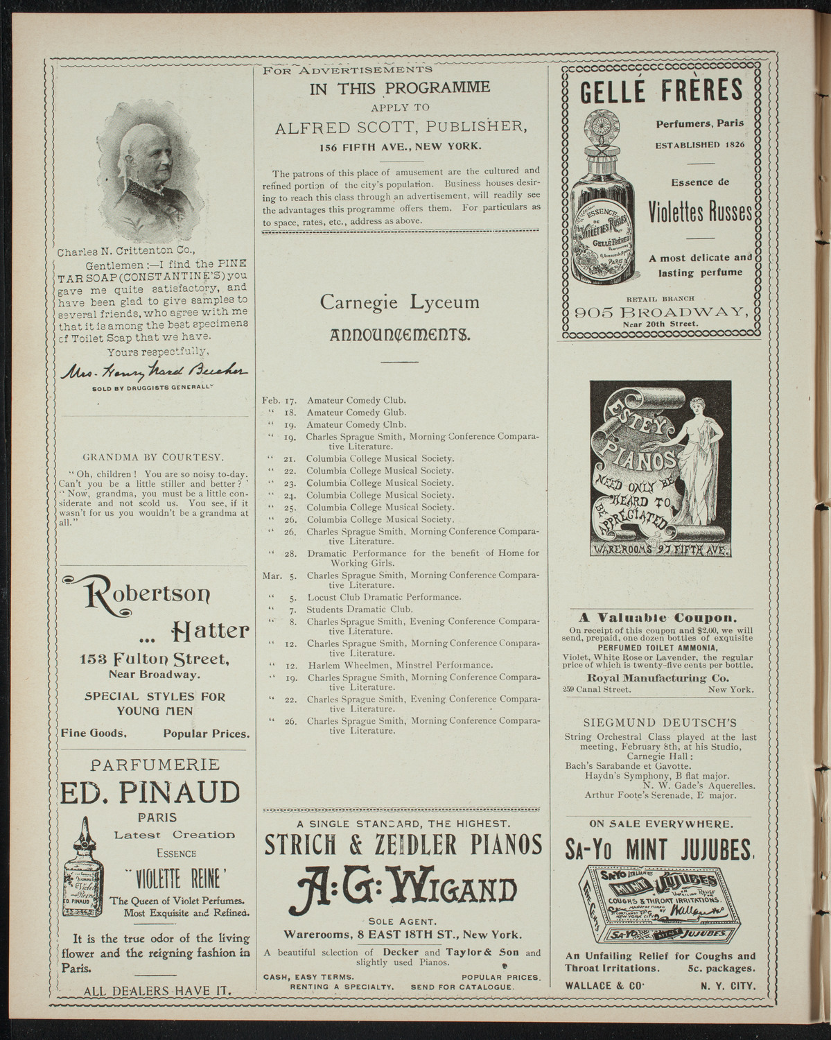 Amateur Comedy Club, February 16, 1898, program page 2