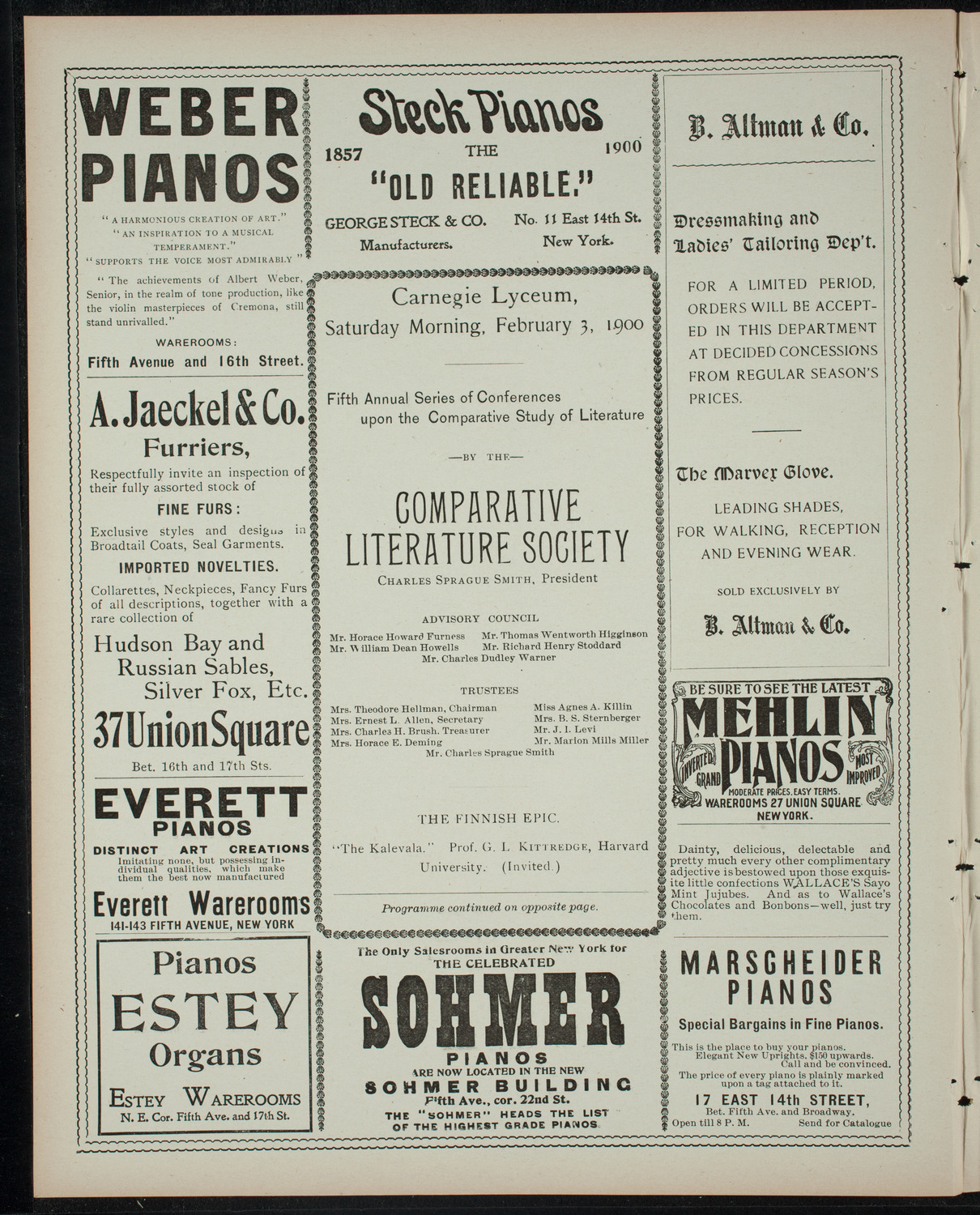 Comparative Literature Society, February 3, 1900, program page 2