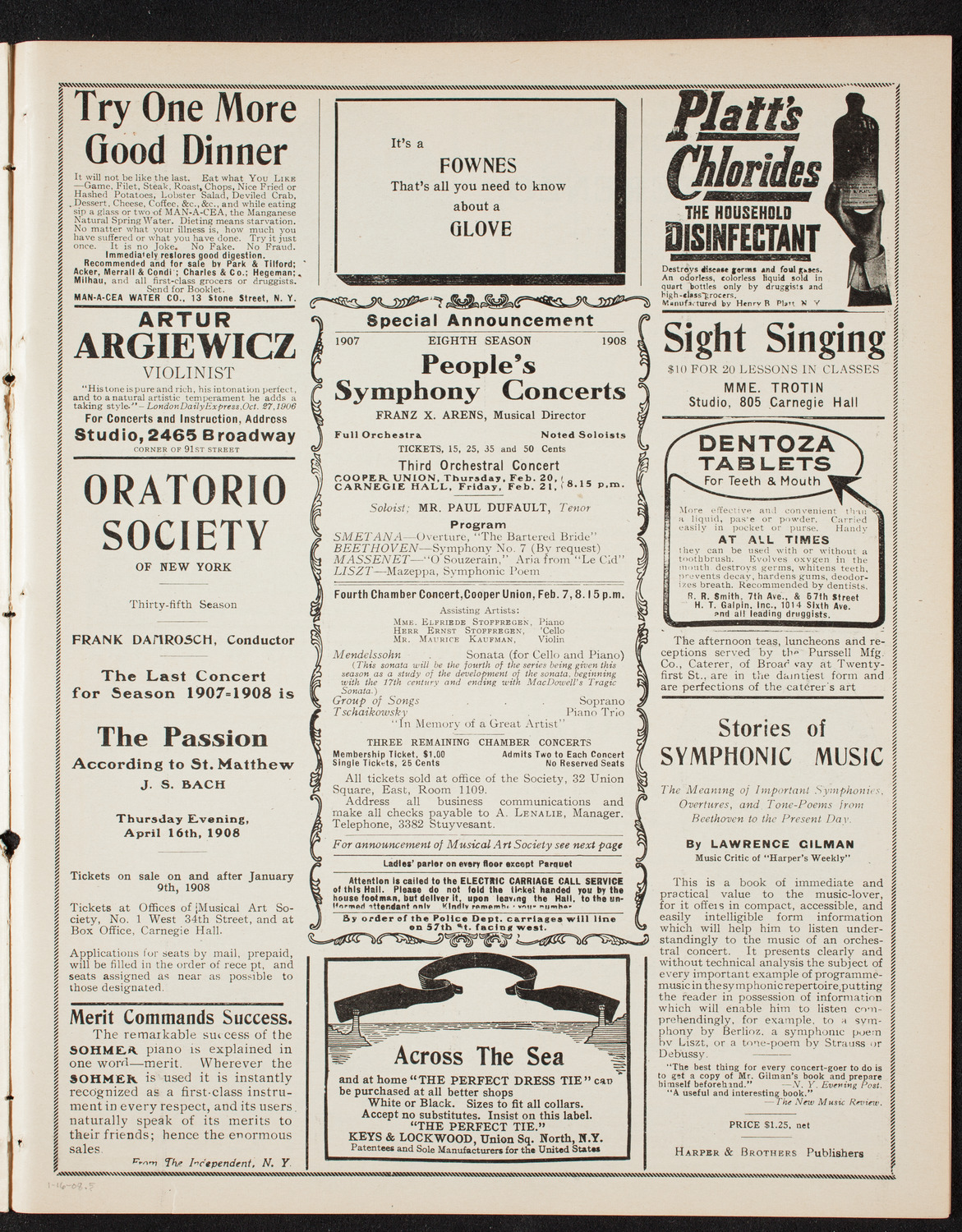 Russian Symphony Society of New York, January 16, 1908, program page 9