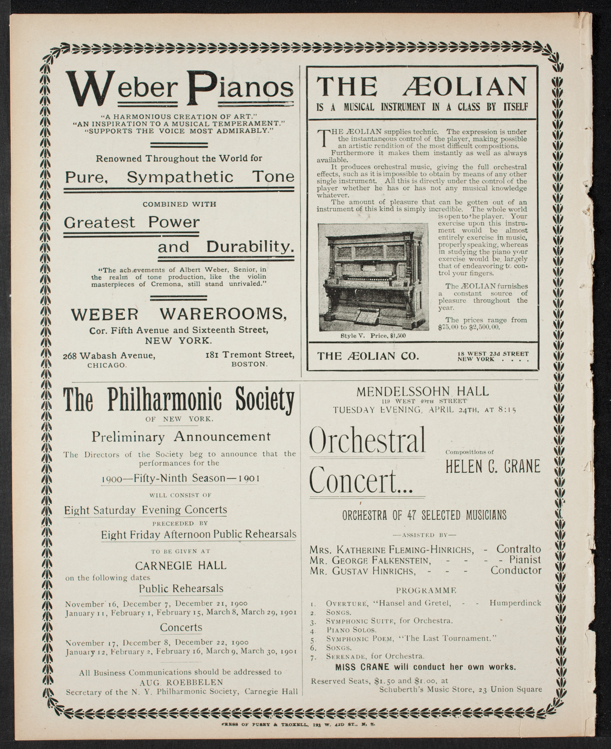 New York Philharmonic, April 6, 1900, program page 8