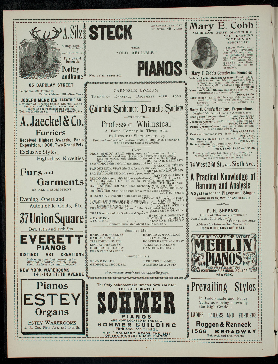 Columbia Sophomore Dramatic Society, December 20, 1900, program page 2