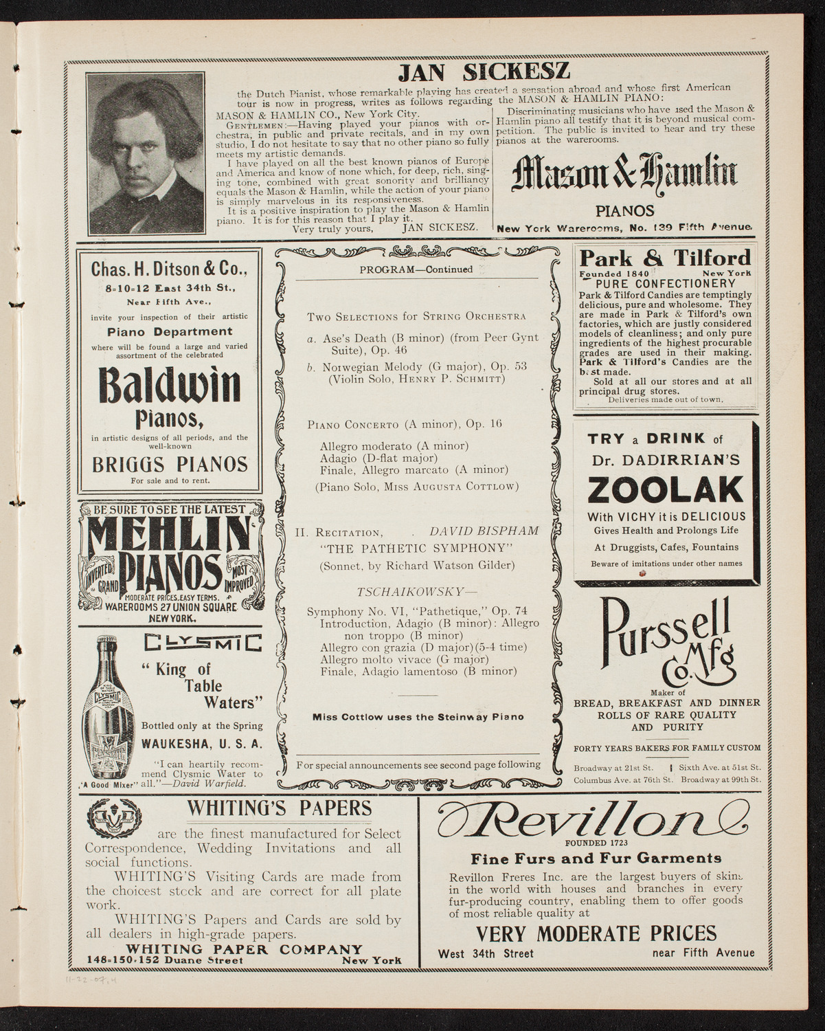 People's Symphony Concert, November 22, 1907, program page 7