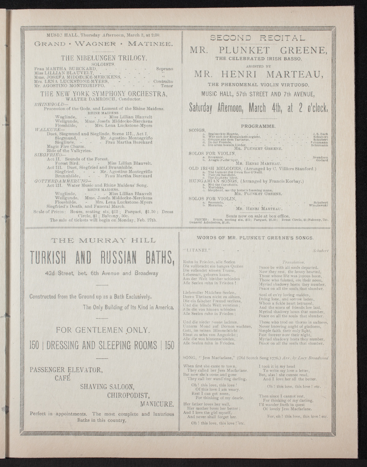 Damrosch Sunday Concert, February 26, 1893, program page 7