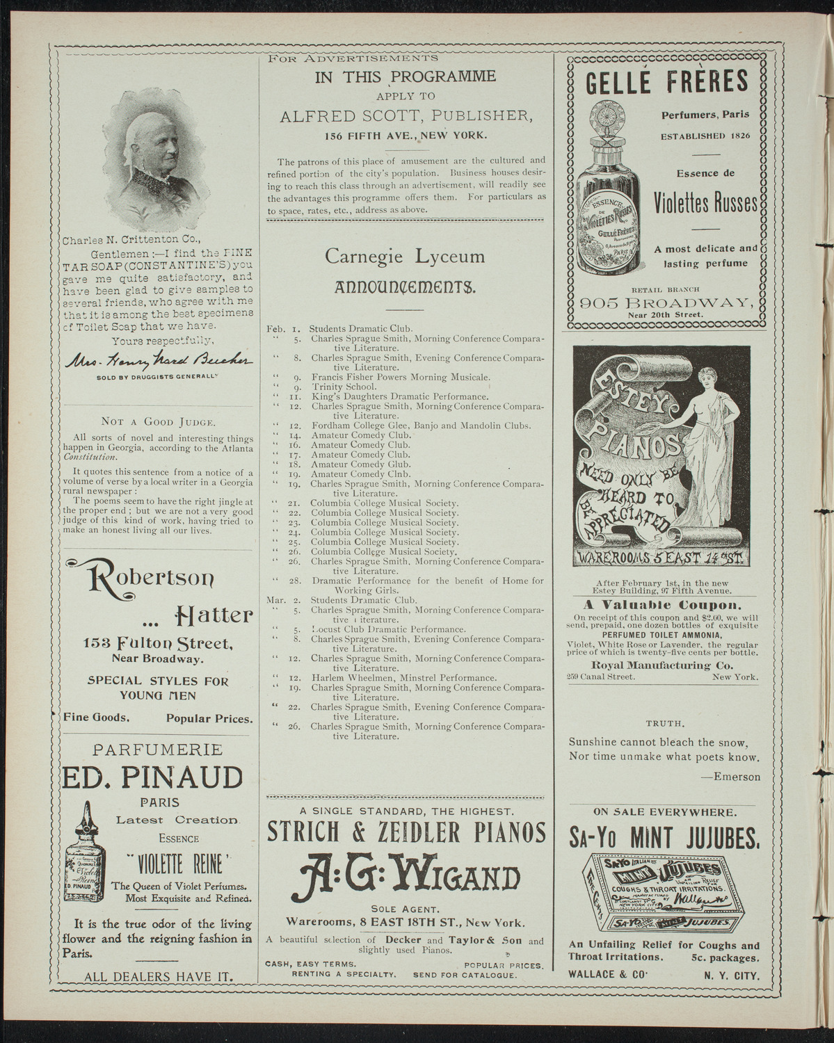 Garrick Amateurs, January 28, 1898, program page 2