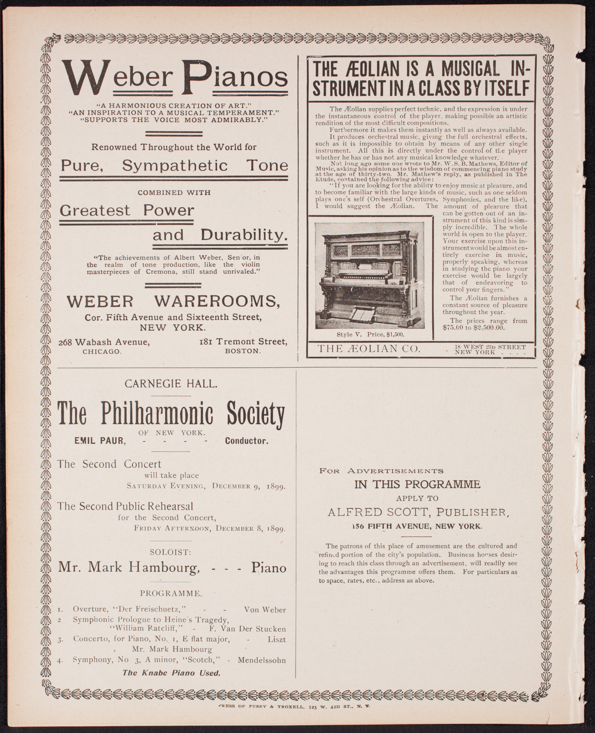 Kaltenborn Orchestra, November 19, 1899, program page 8