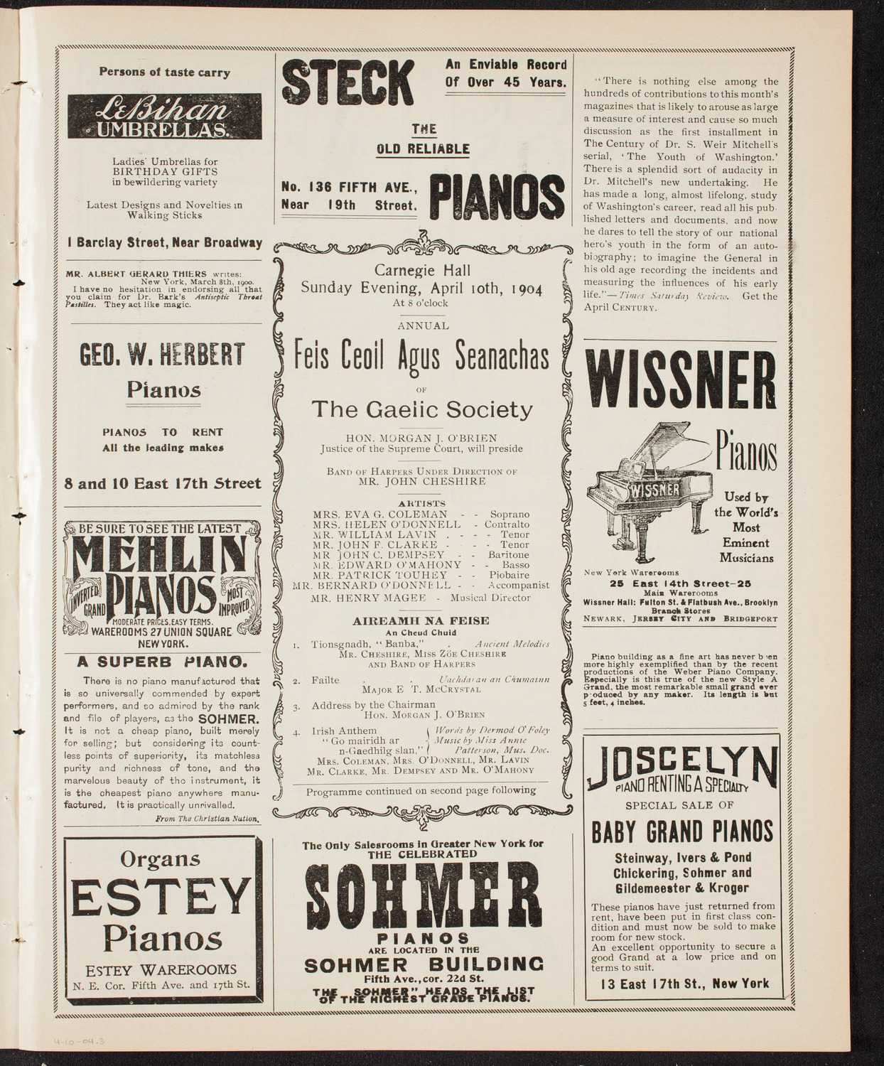 Gaelic Society Annual Concert, April 10, 1904, program page 5