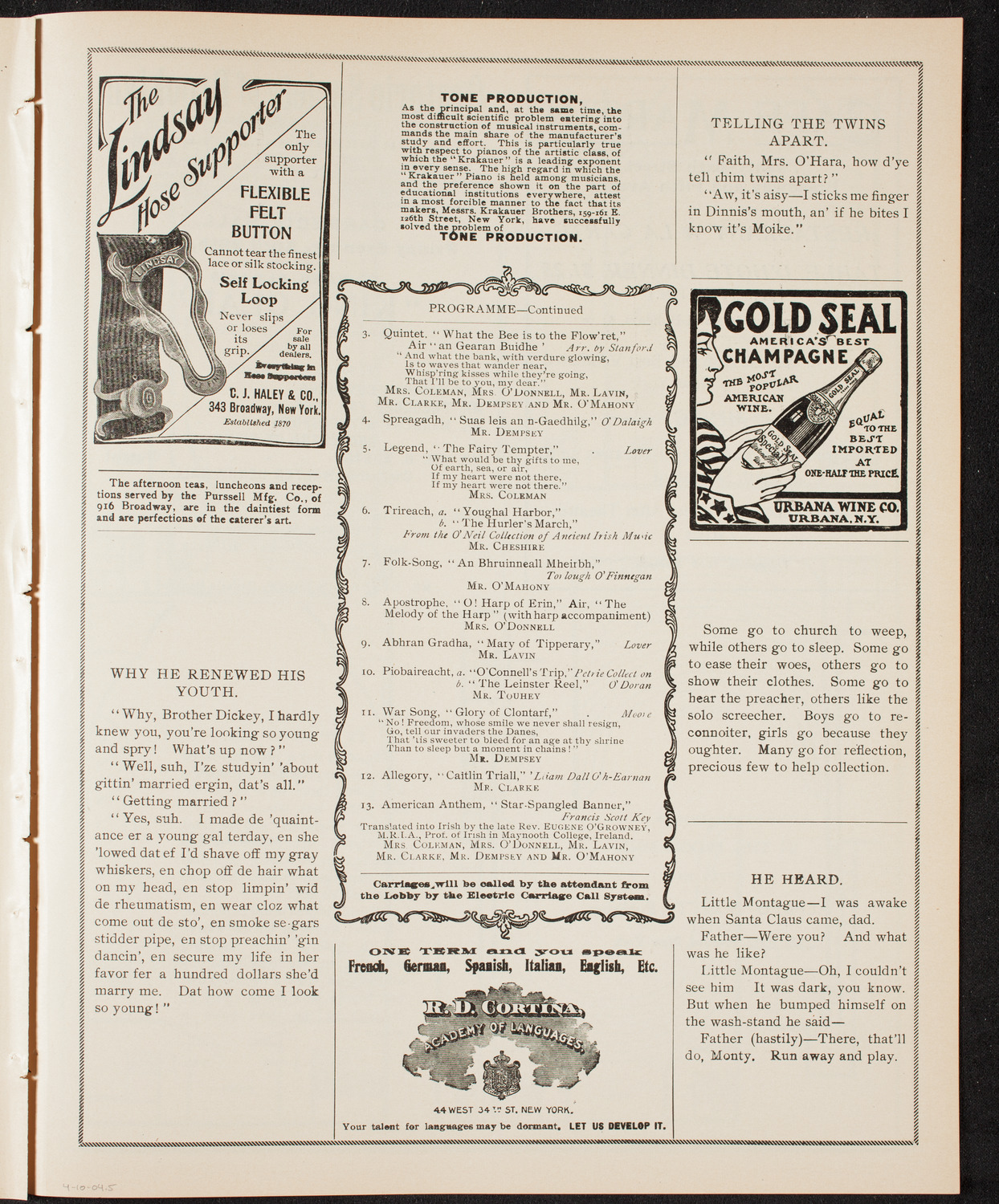 Gaelic Society Annual Concert, April 10, 1904, program page 9