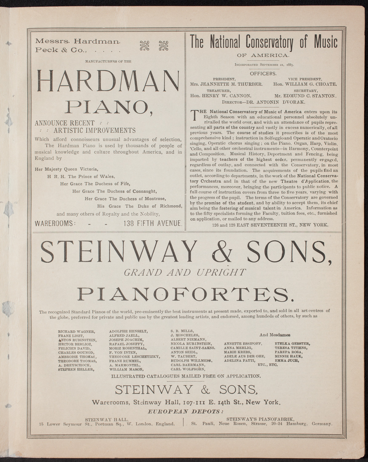 Benefit: Roman Catholic Orphan Asylums, November 17, 1892, program page 5