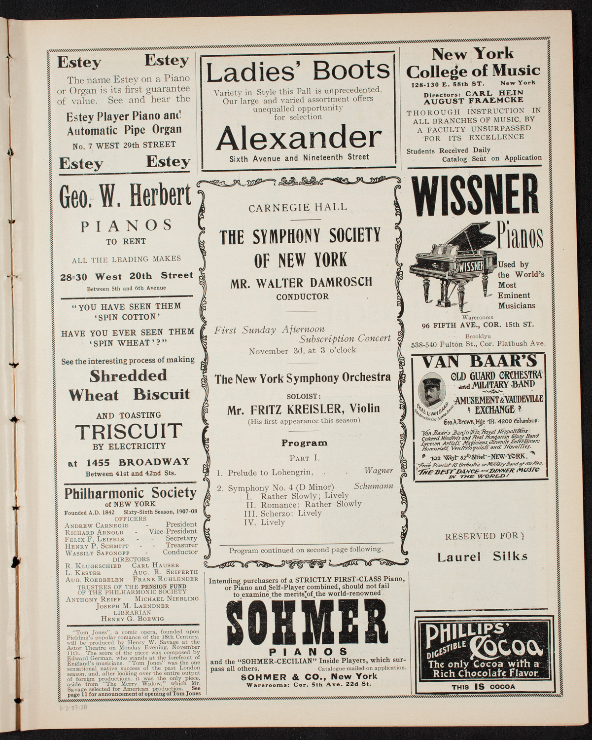New York Symphony Orchestra, November 3, 1907, program page 5