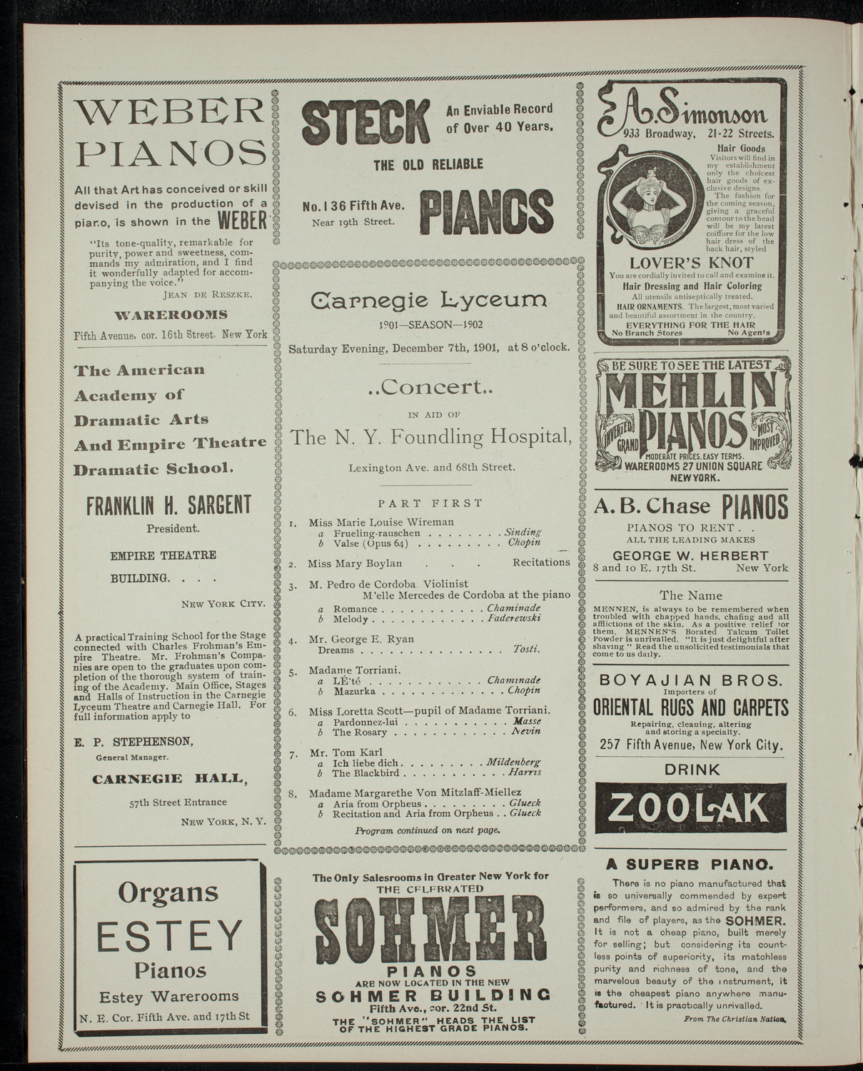 Concert in Aid of The New York Foundling Hospital, December 7, 1901, program page 2