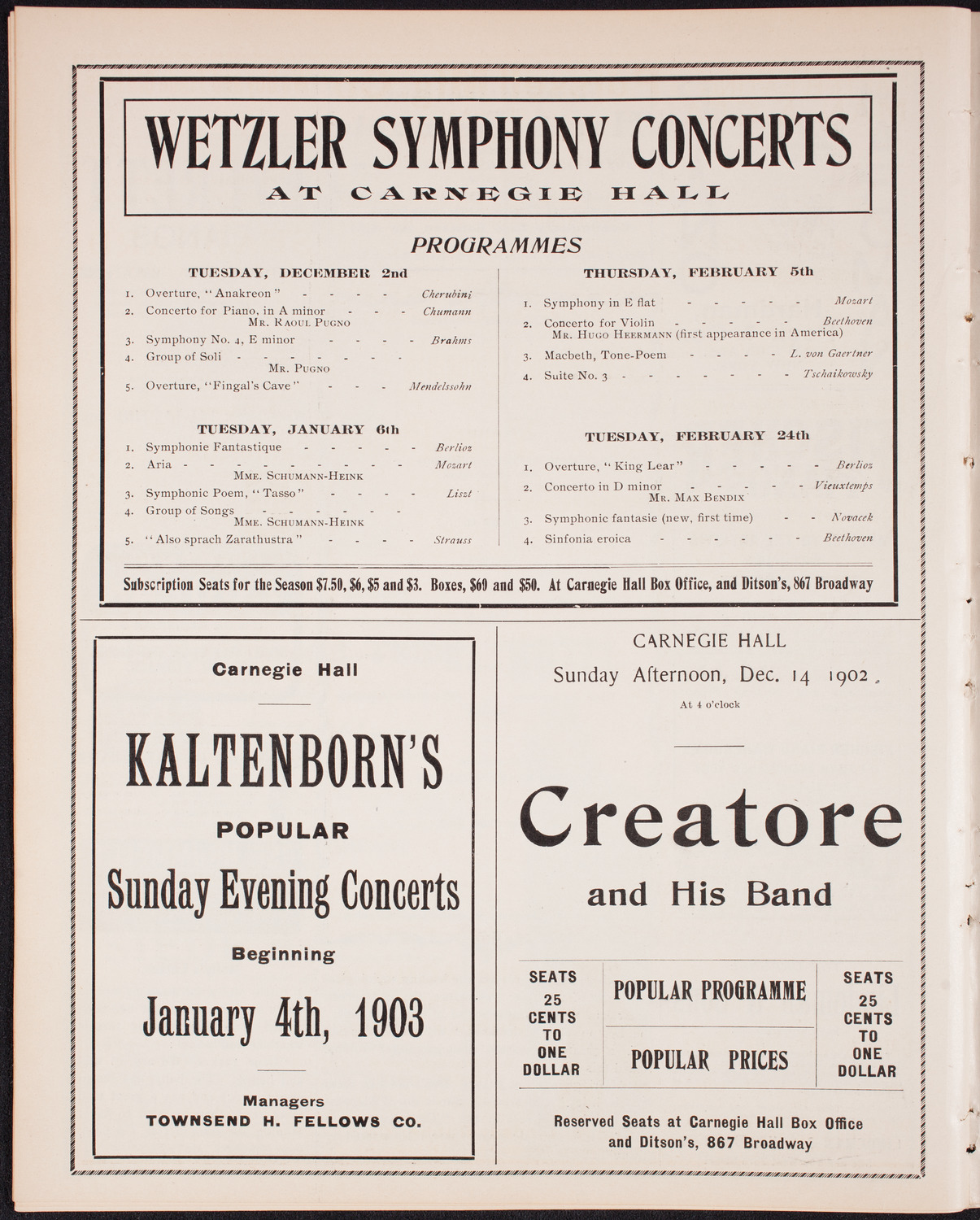 Jaroslav Kocian with Orchestra, November 22, 1902, program page 8