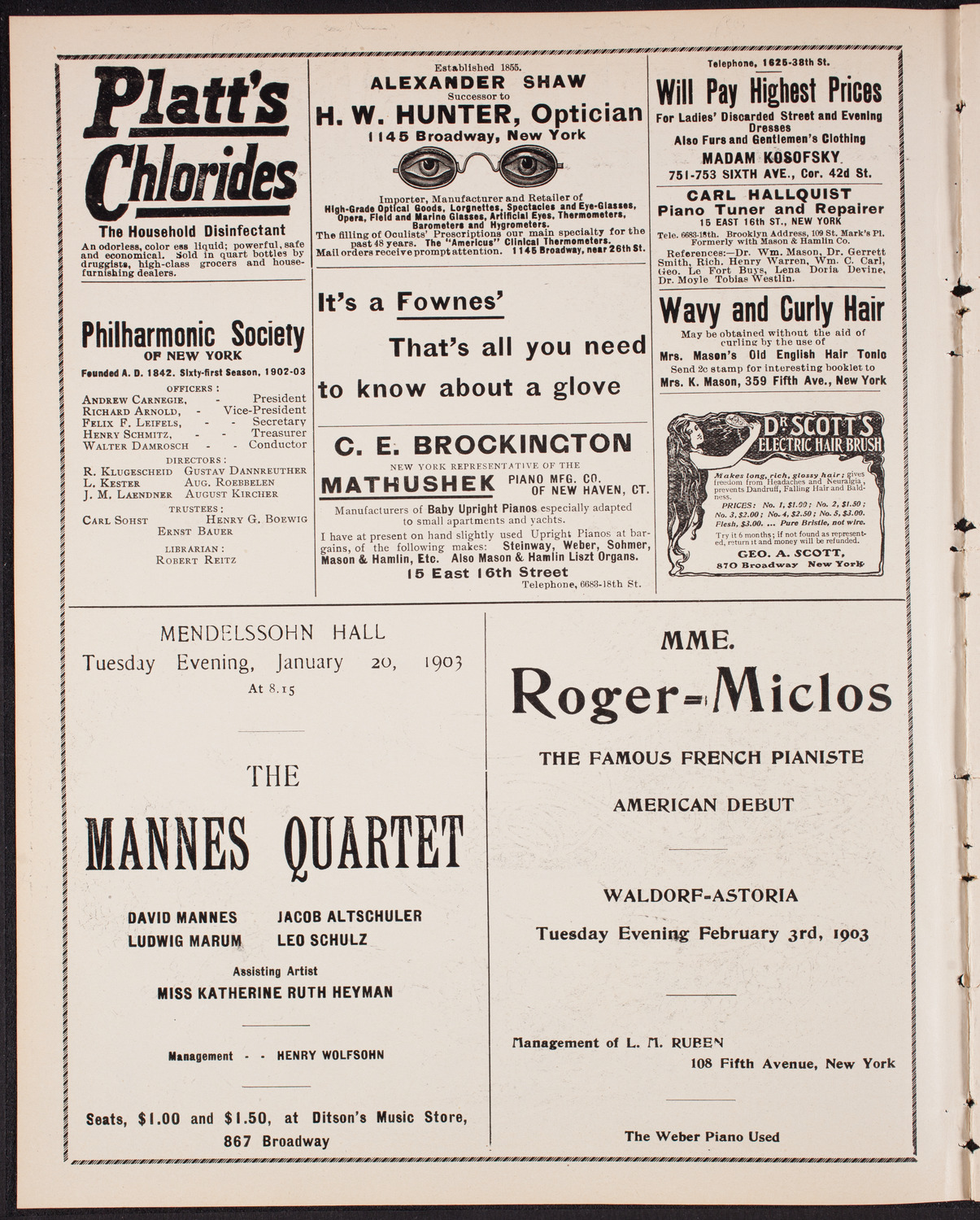 New York Philharmonic, January 10, 1903, program page 2