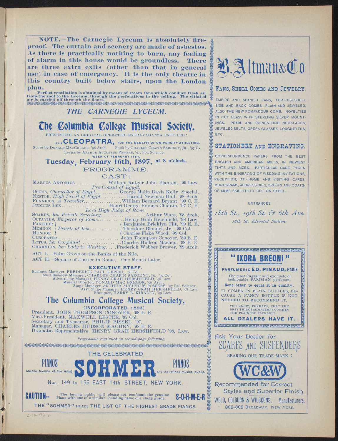 Columbia College Musical Society, February 16, 1897, program page 3