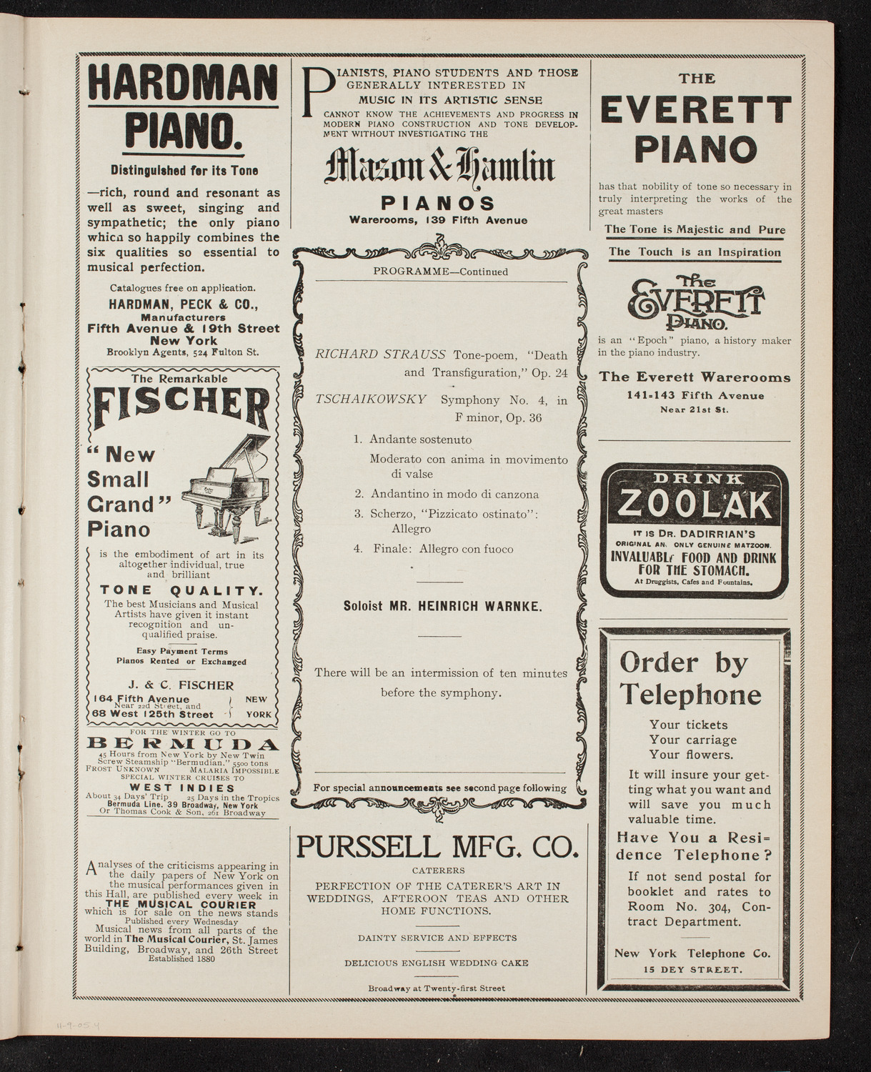Boston Symphony Orchestra, November 9, 1905, program page 7