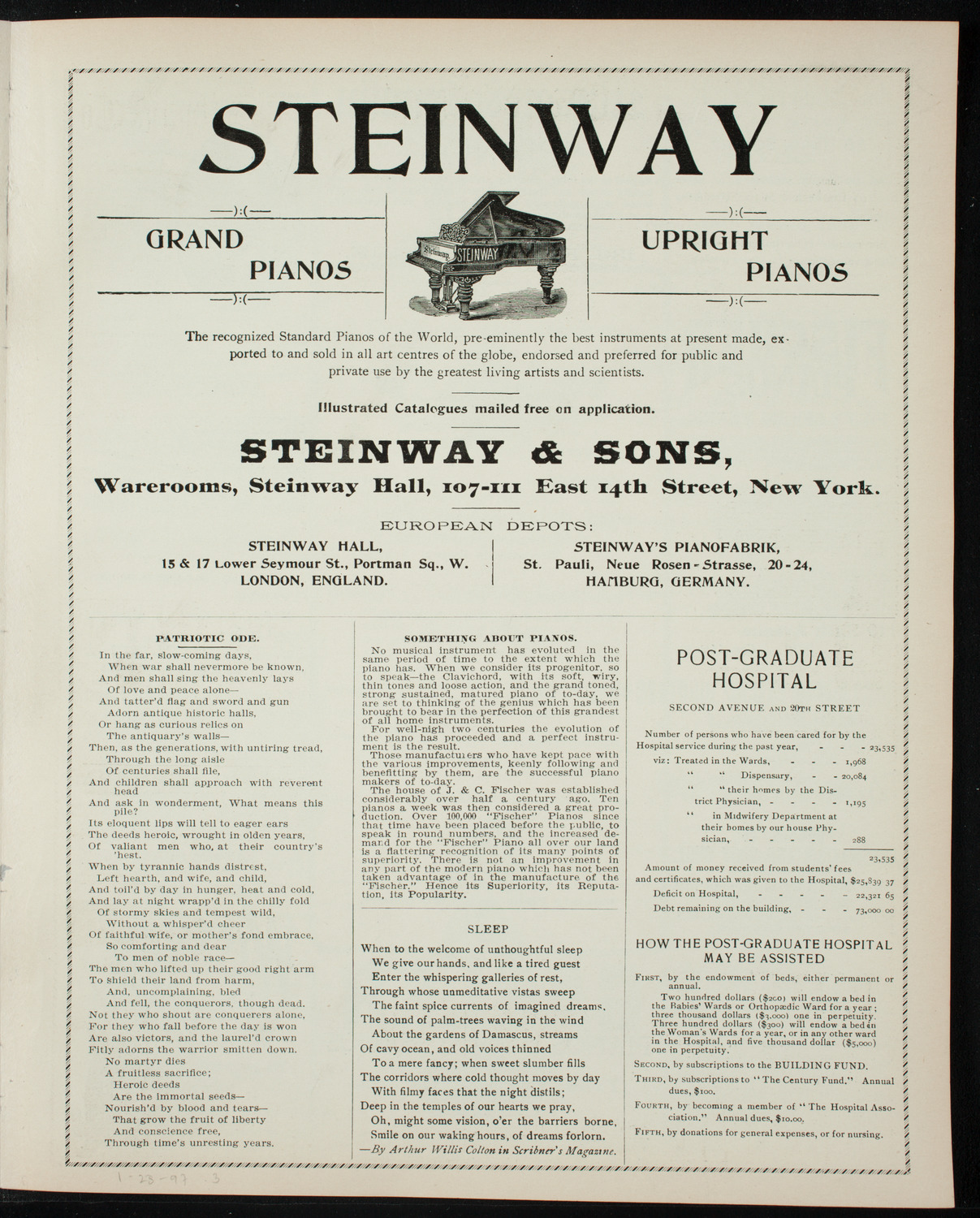 Benefit: Post-Graduate Hospital of New York, January 28, 1897, program page 5