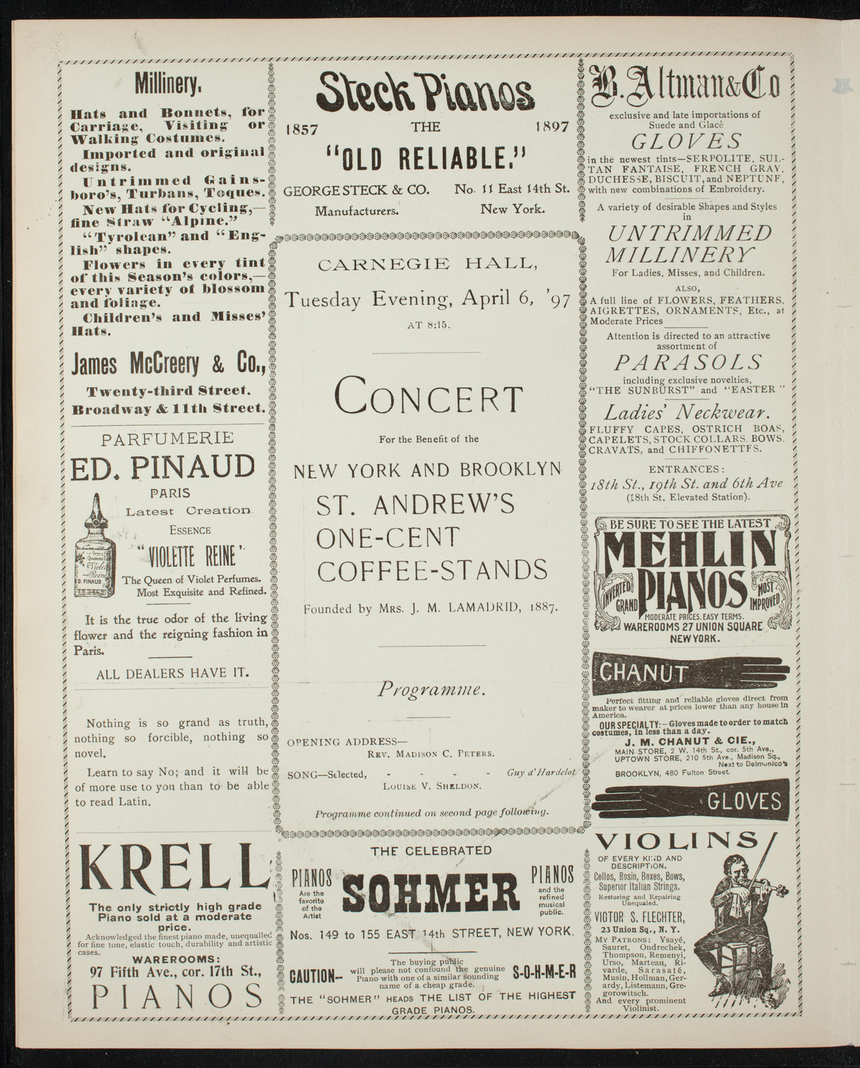 Benefit: New York and Brooklyn St. Andrew's One-Cent Coffee-Stands, April 6, 1897, program page 4
