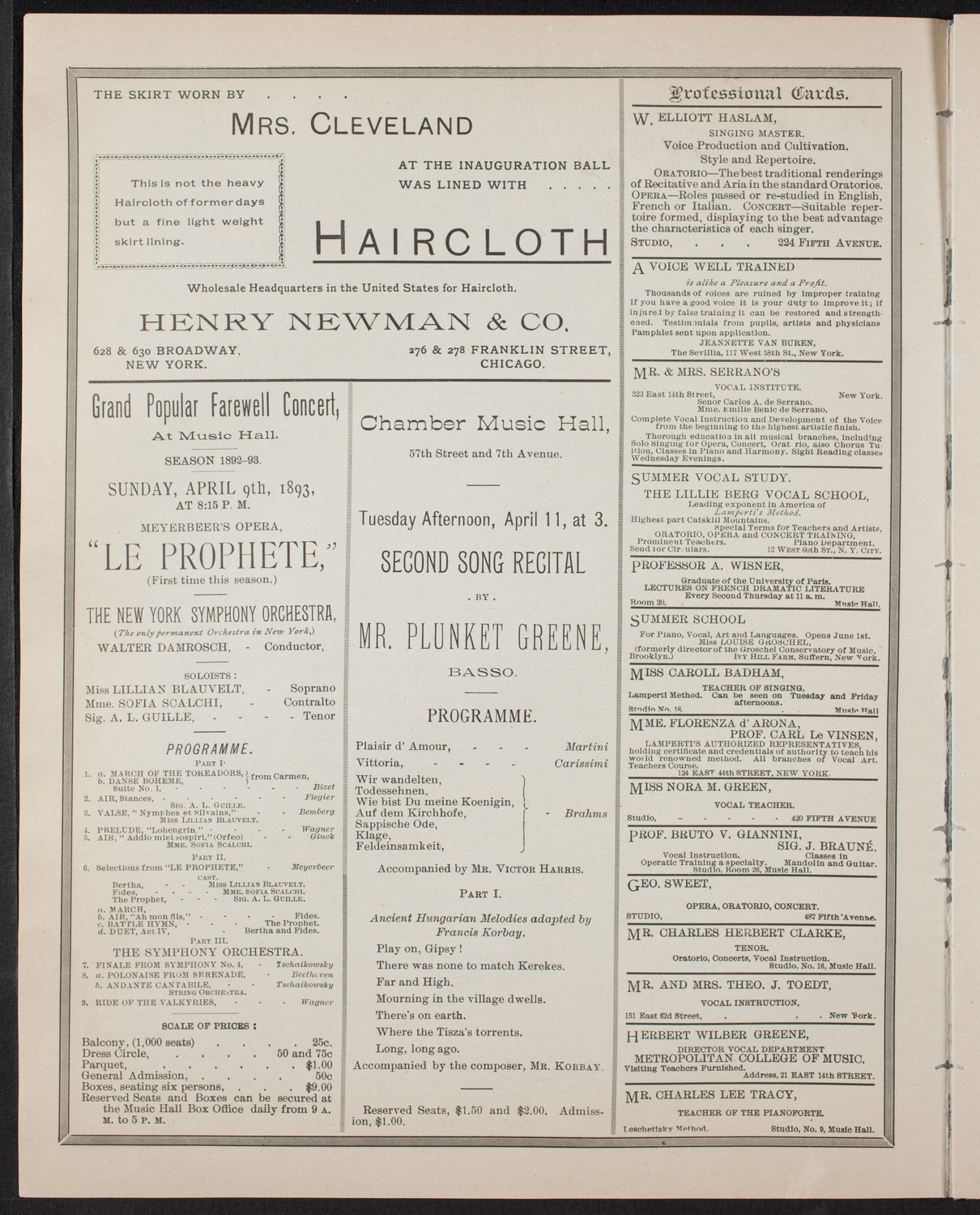 Ignacy Jan Paderewski, Piano, with the New York Symphony Orchestra, April 8, 1893, program page 2