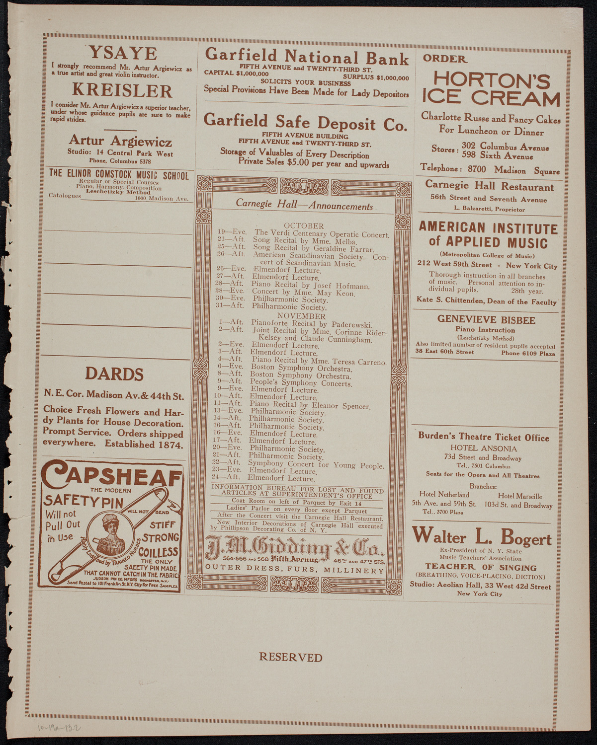 Jenny Dufau, Soprano, October 19, 1913, program page 3