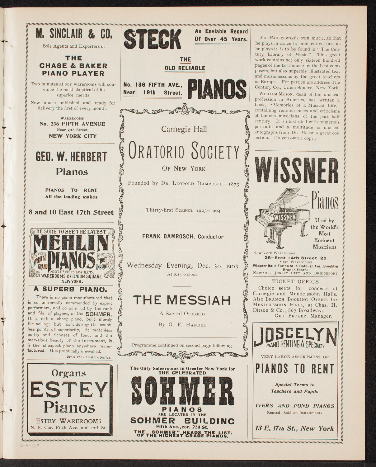 Oratorio Society of New York, December 30, 1903, program page 6