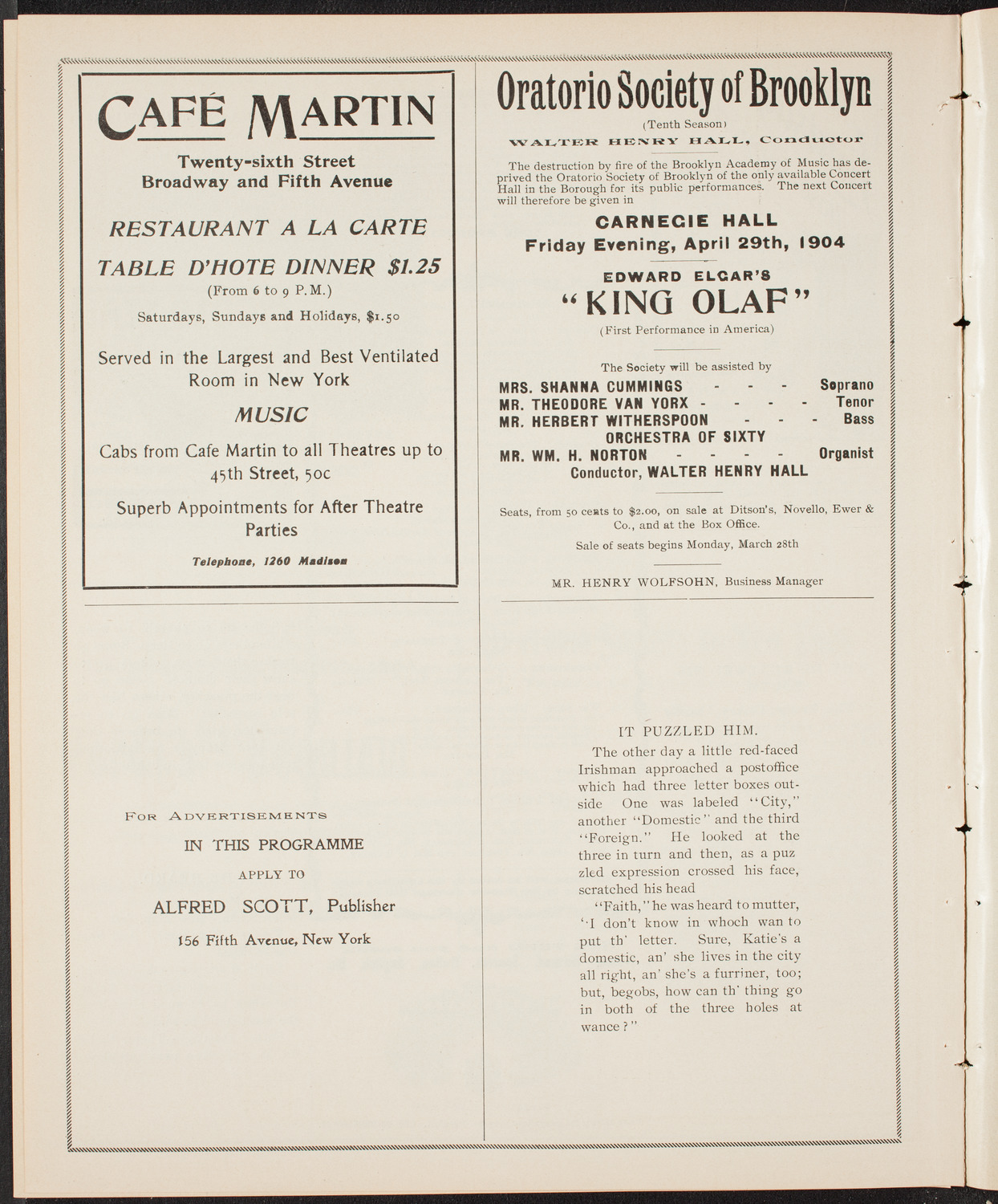 Gaelic Society Annual Concert, April 10, 1904, program page 10