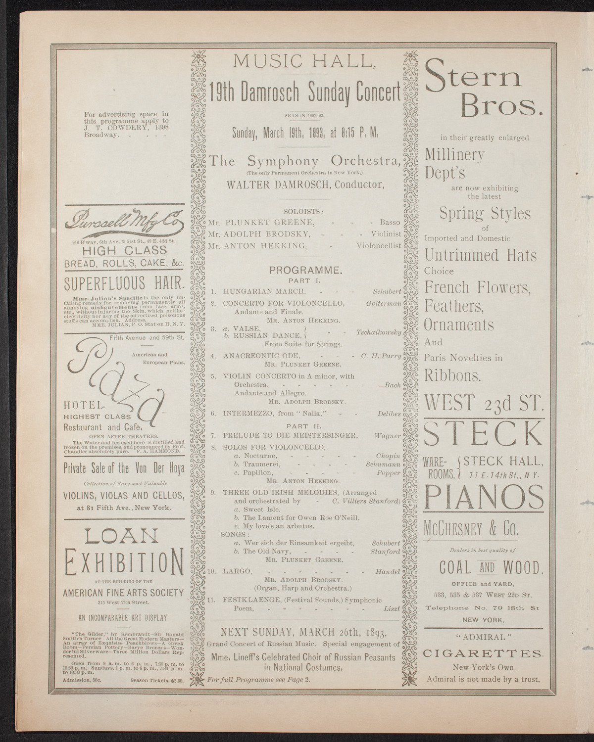 Damrosch Sunday Concert, March 19, 1893, program page 4