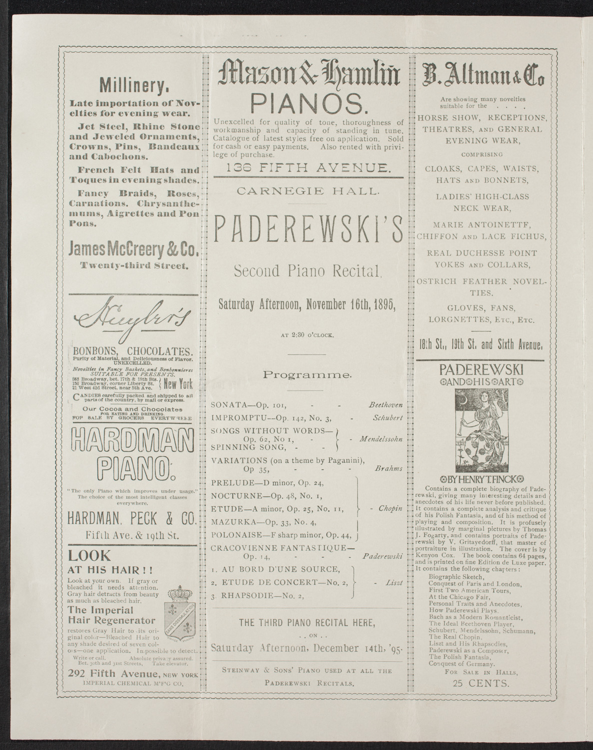 Ignacy Jan Paderewski, Piano, November 16, 1895, program page 2