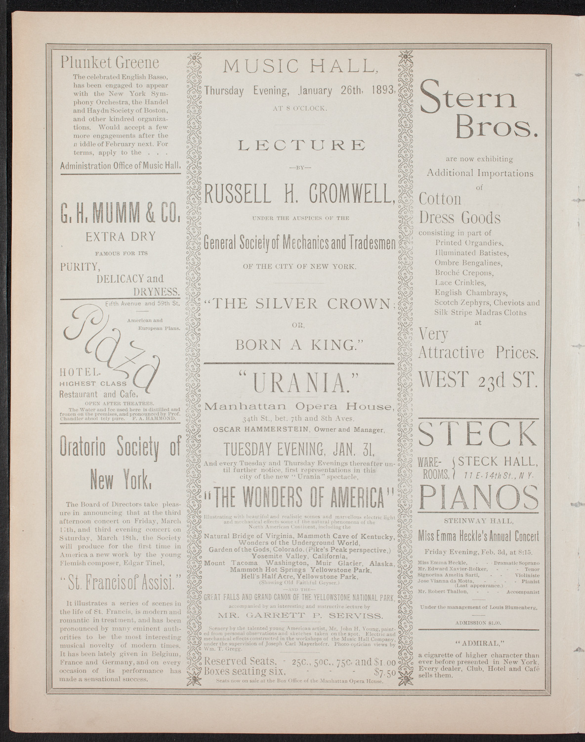 Lecture by Russell H. Cromwell, January 26, 1893, program page 4