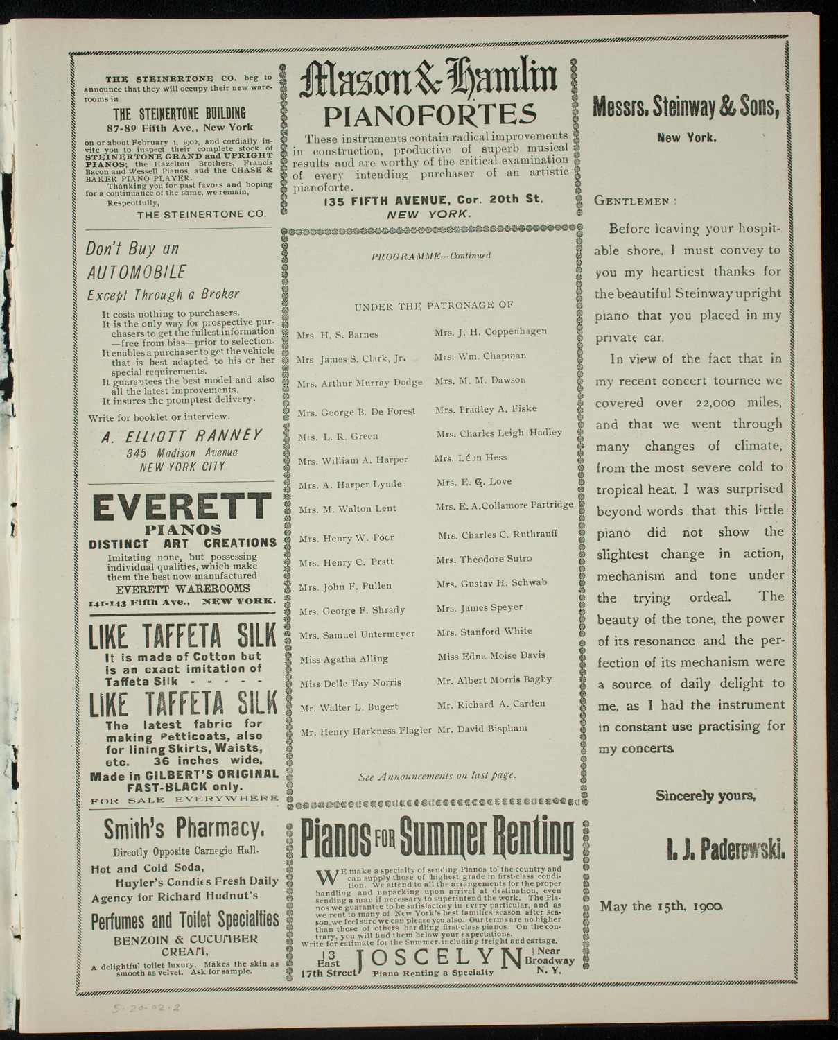 Presentation of "I Pagliacci" and "Cavalleria Rusticana", May 20, 1902, program page 3